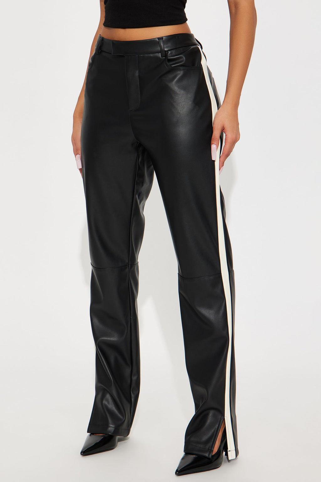 Cause A Scene Faux Leather Track Pant - Black/White
