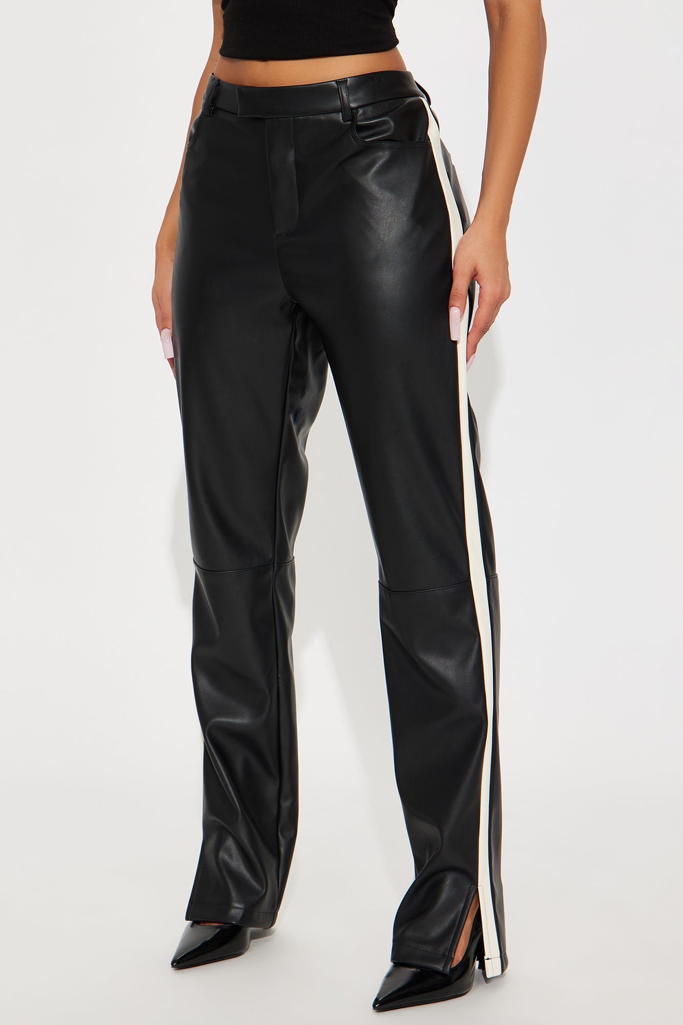 Cause A Scene Faux Leather Track Pant - Black/White