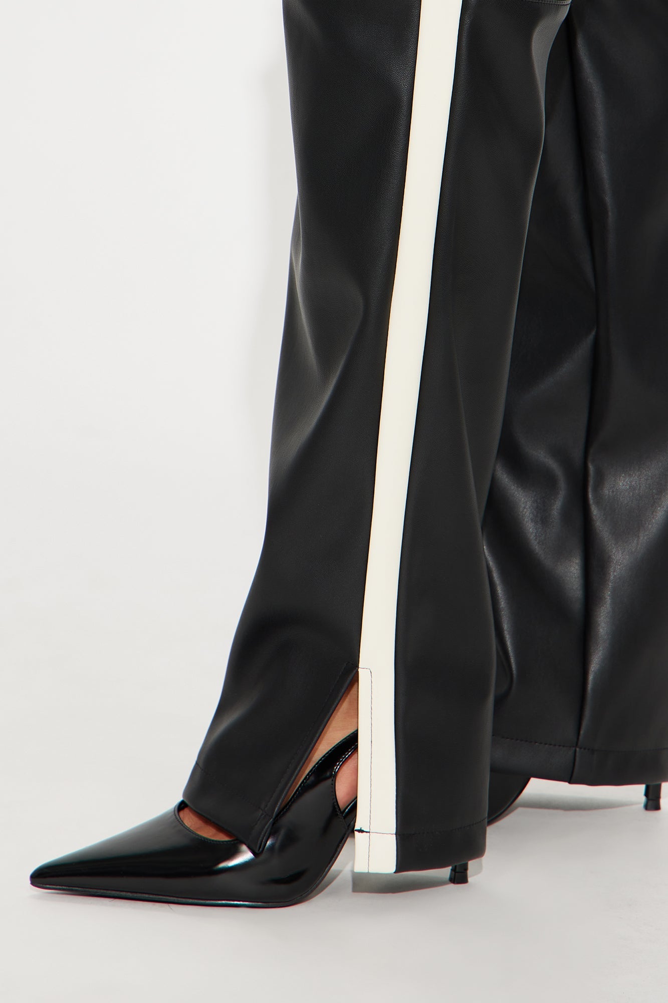 Cause A Scene Faux Leather Track Pant - Black/White
