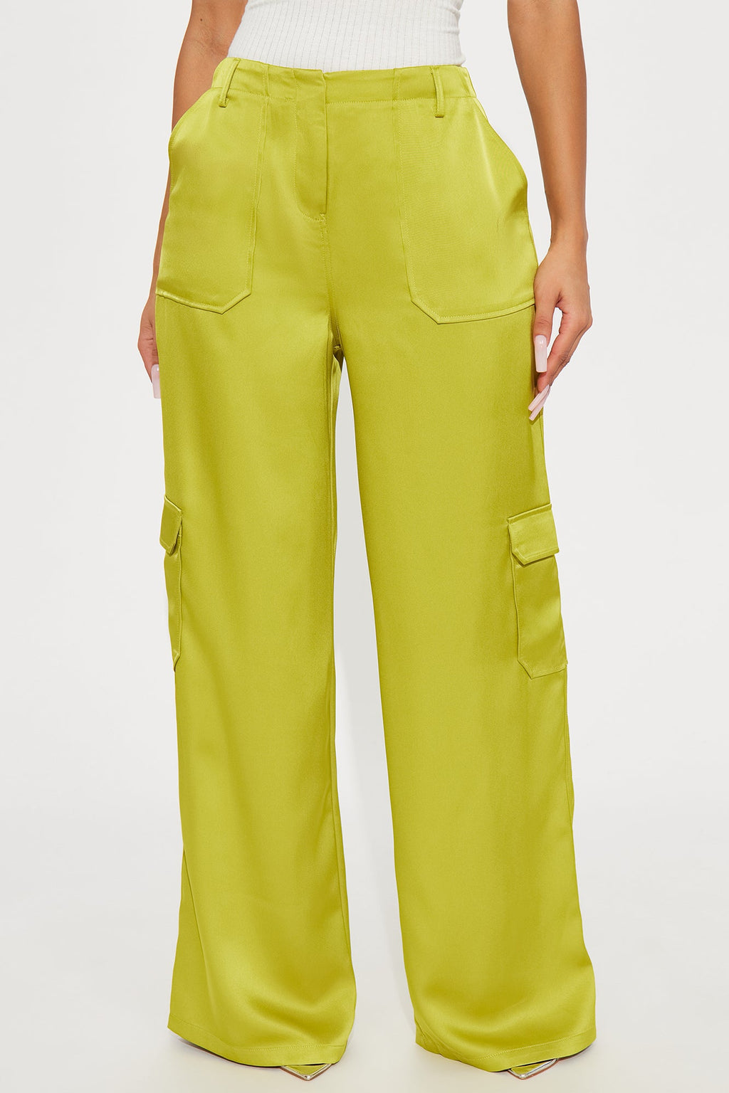 Pretty Girl Walk Satin Cargo Pant - Chartreuse