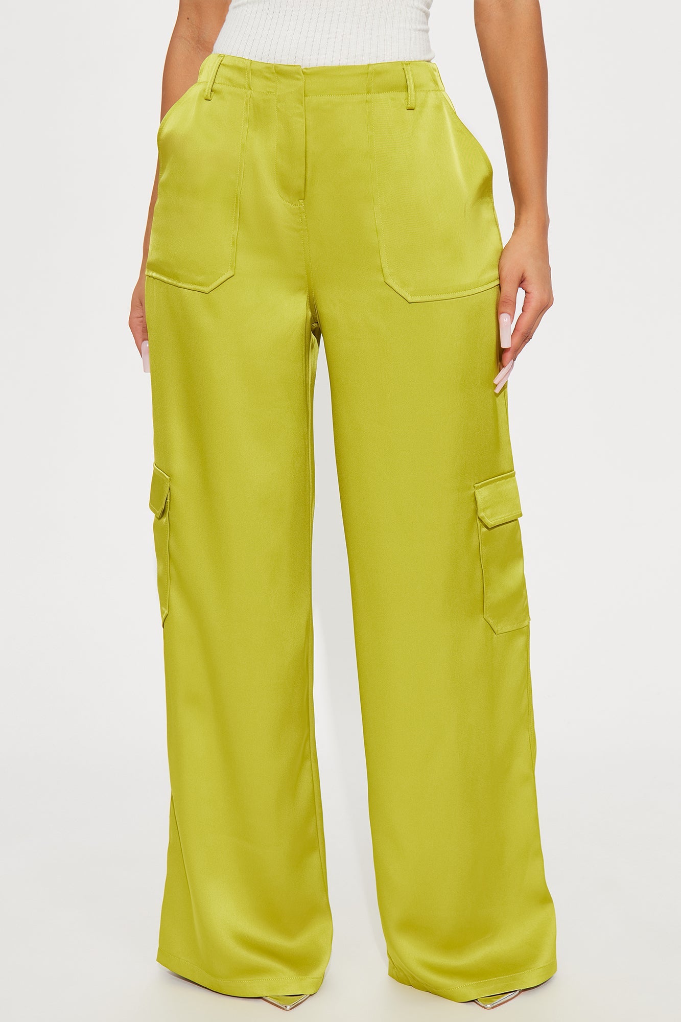 Pretty Girl Walk Satin Cargo Pant - Chartreuse
