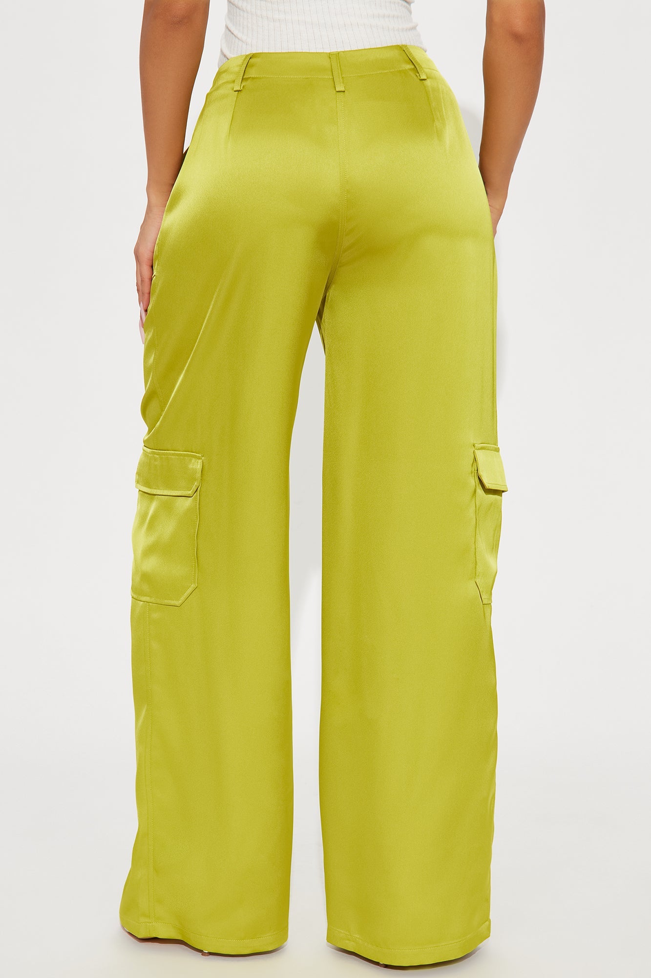 Pretty Girl Walk Satin Cargo Pant - Chartreuse