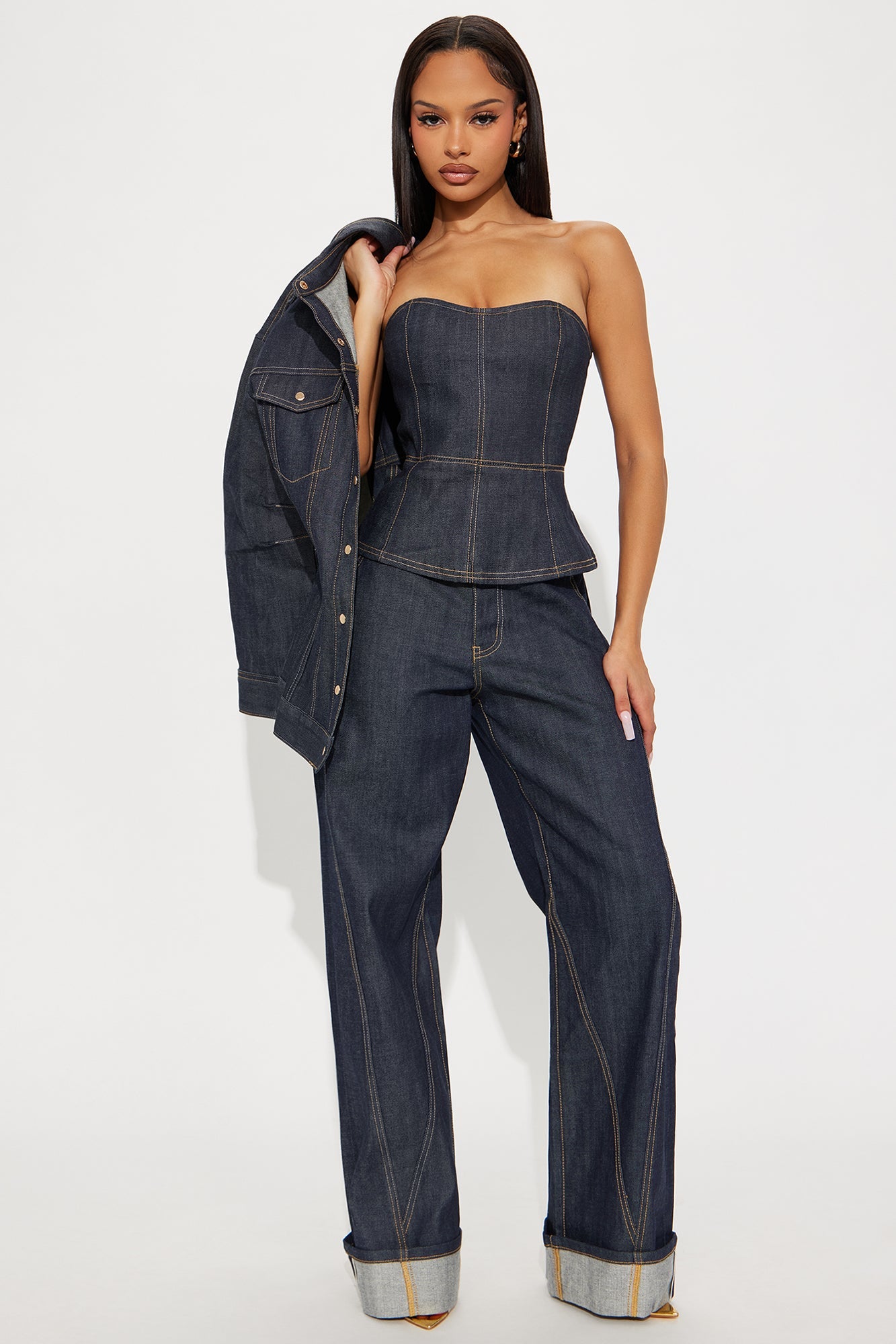 Premium Selvedge Denim Bustier Top - Dark Denim