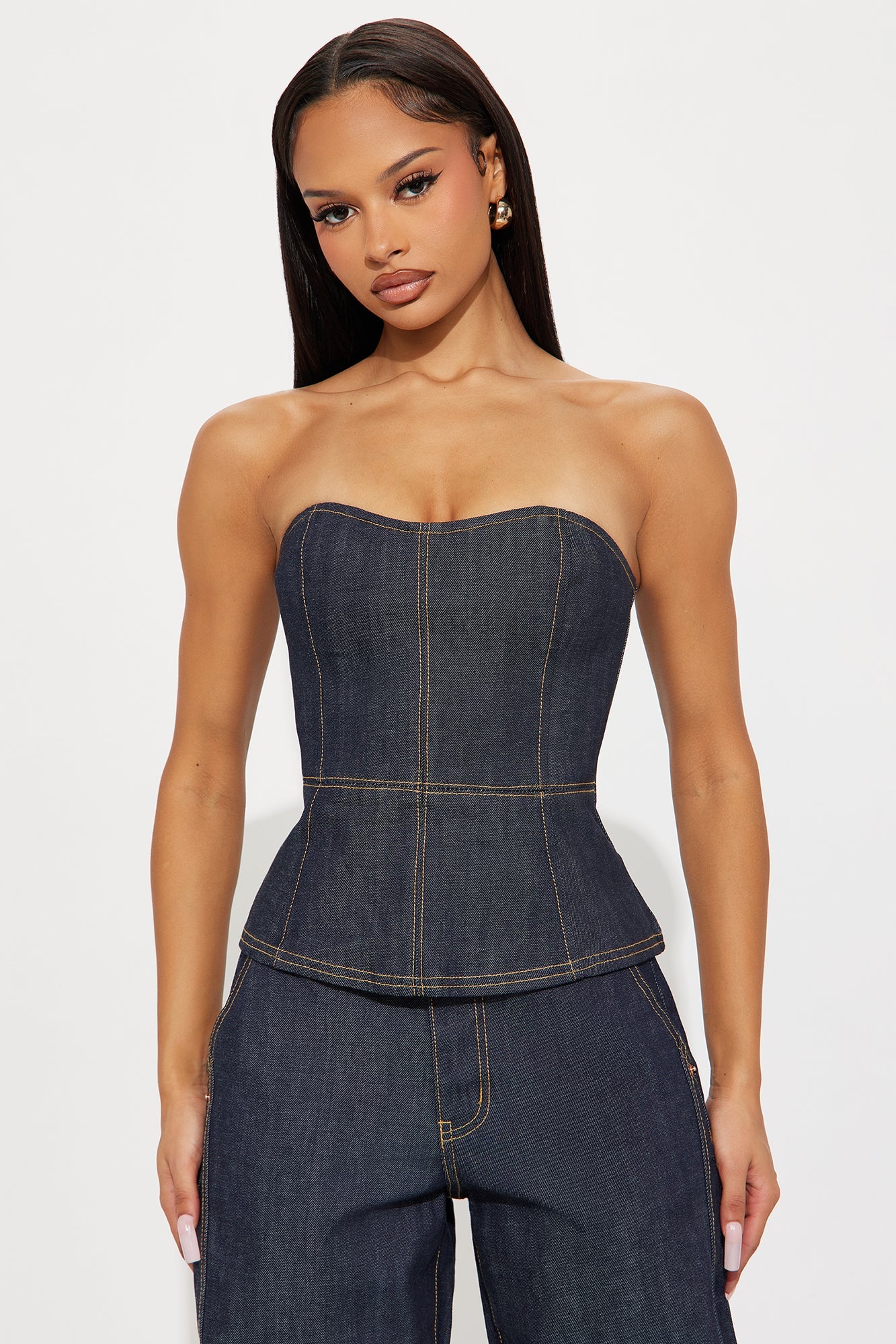 Premium Selvedge Denim Bustier Top - Dark Denim