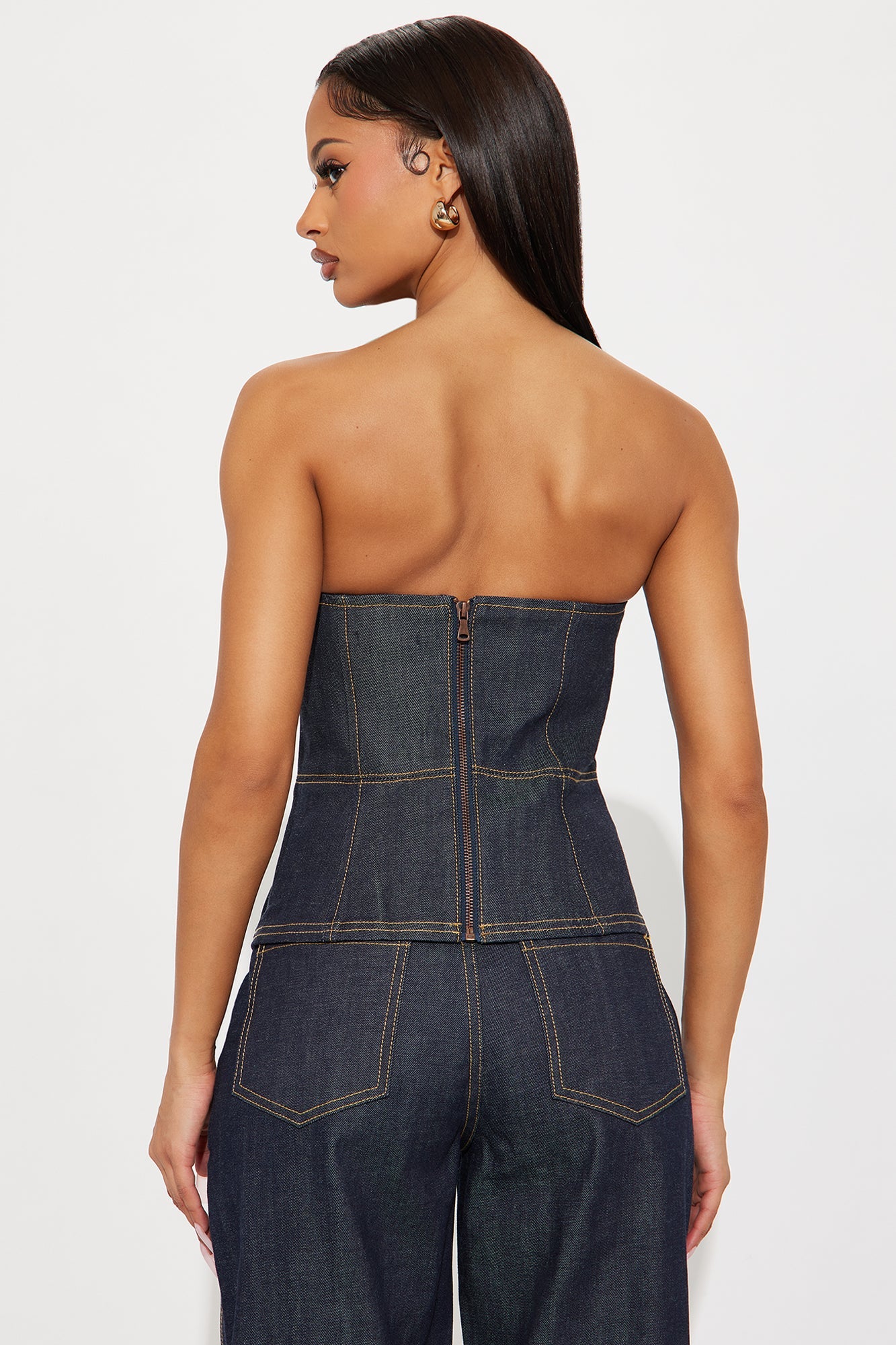 Premium Selvedge Denim Bustier Top - Dark Denim