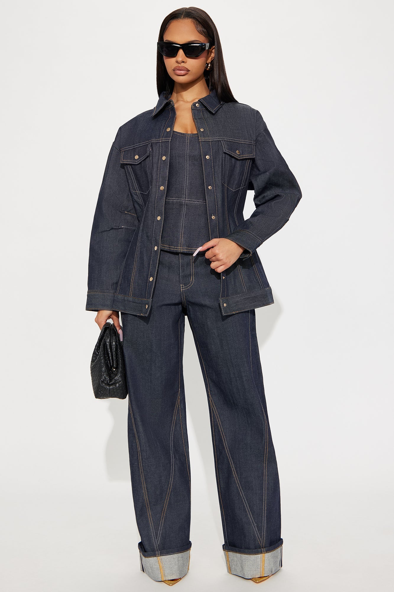 Premium Selvedge Wide Leg Trouser Jeans - Dark Denim