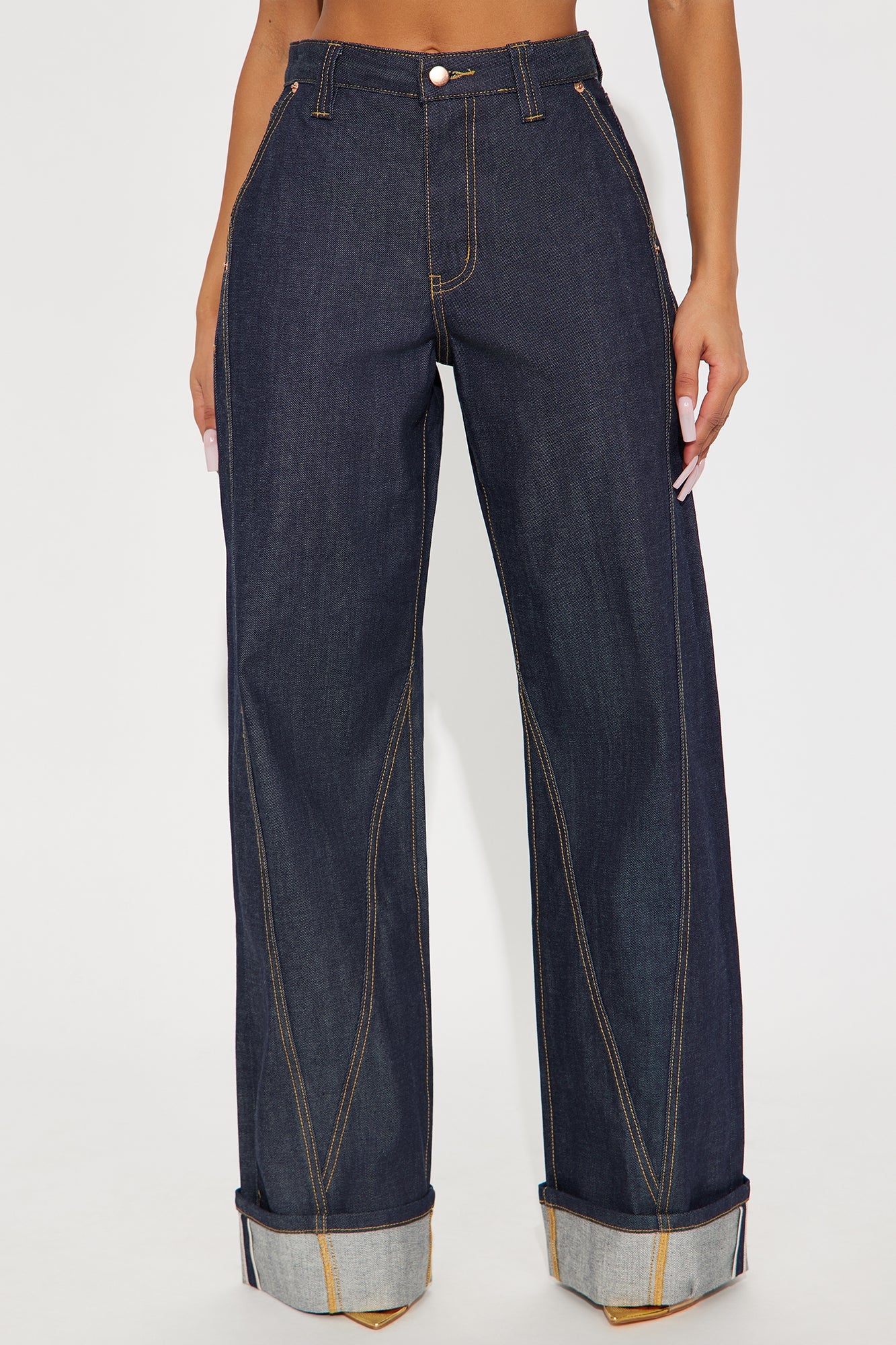 Premium Selvedge Wide Leg Trouser Jeans - Dark Denim