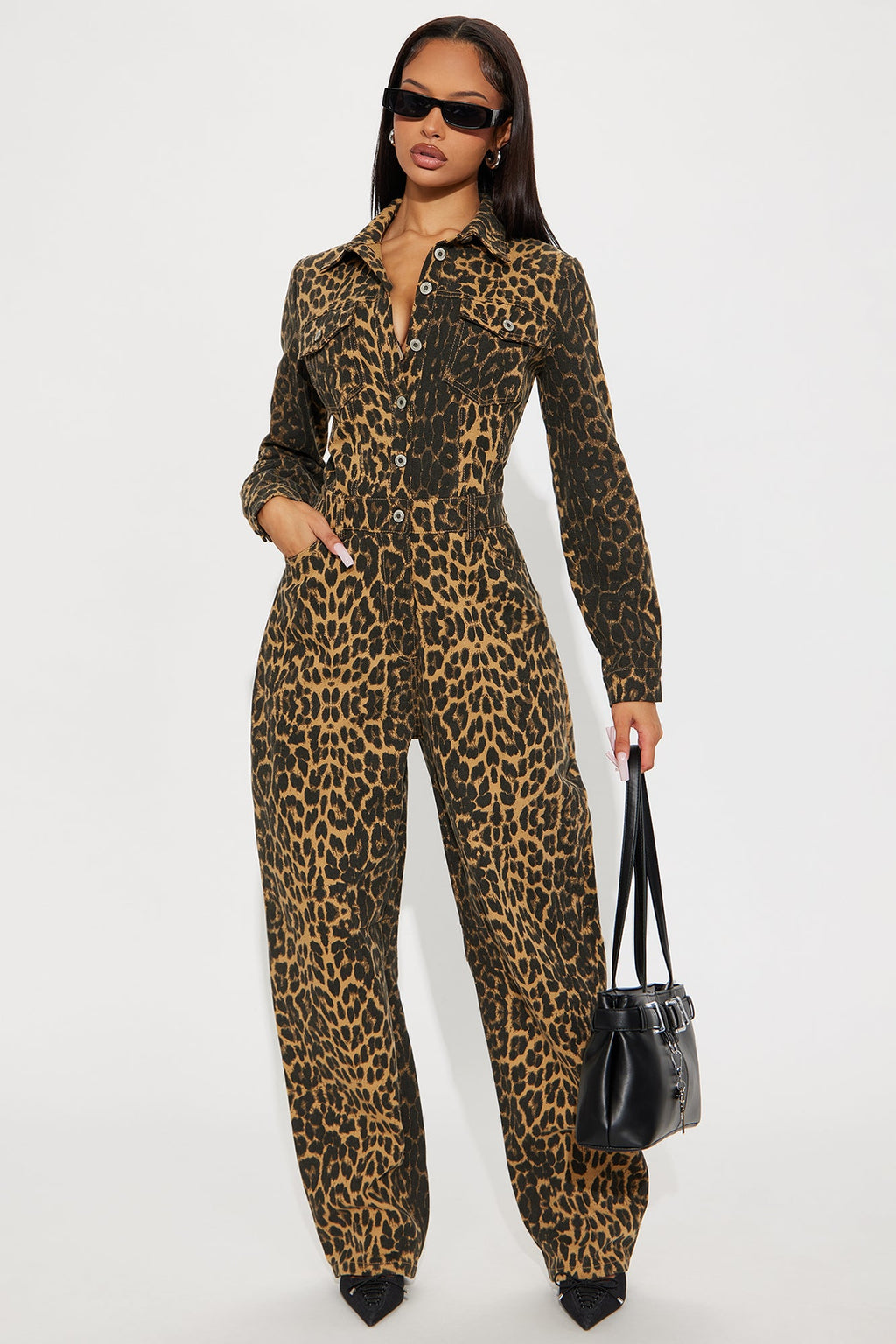 Thrill Seeker Barrel Leg Jumpsuit - Leopard