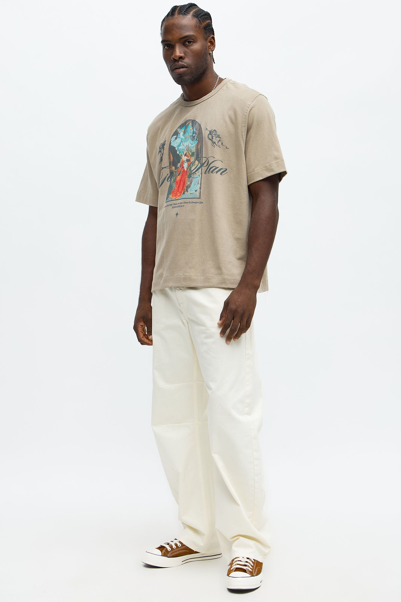 God's Plan Never Fails Oversized Short Sleeve Tee - Stone