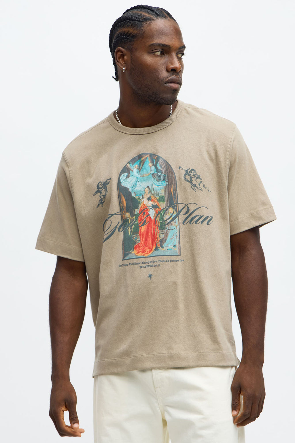 God's Plan Never Fails Oversized Short Sleeve Tee - Stone