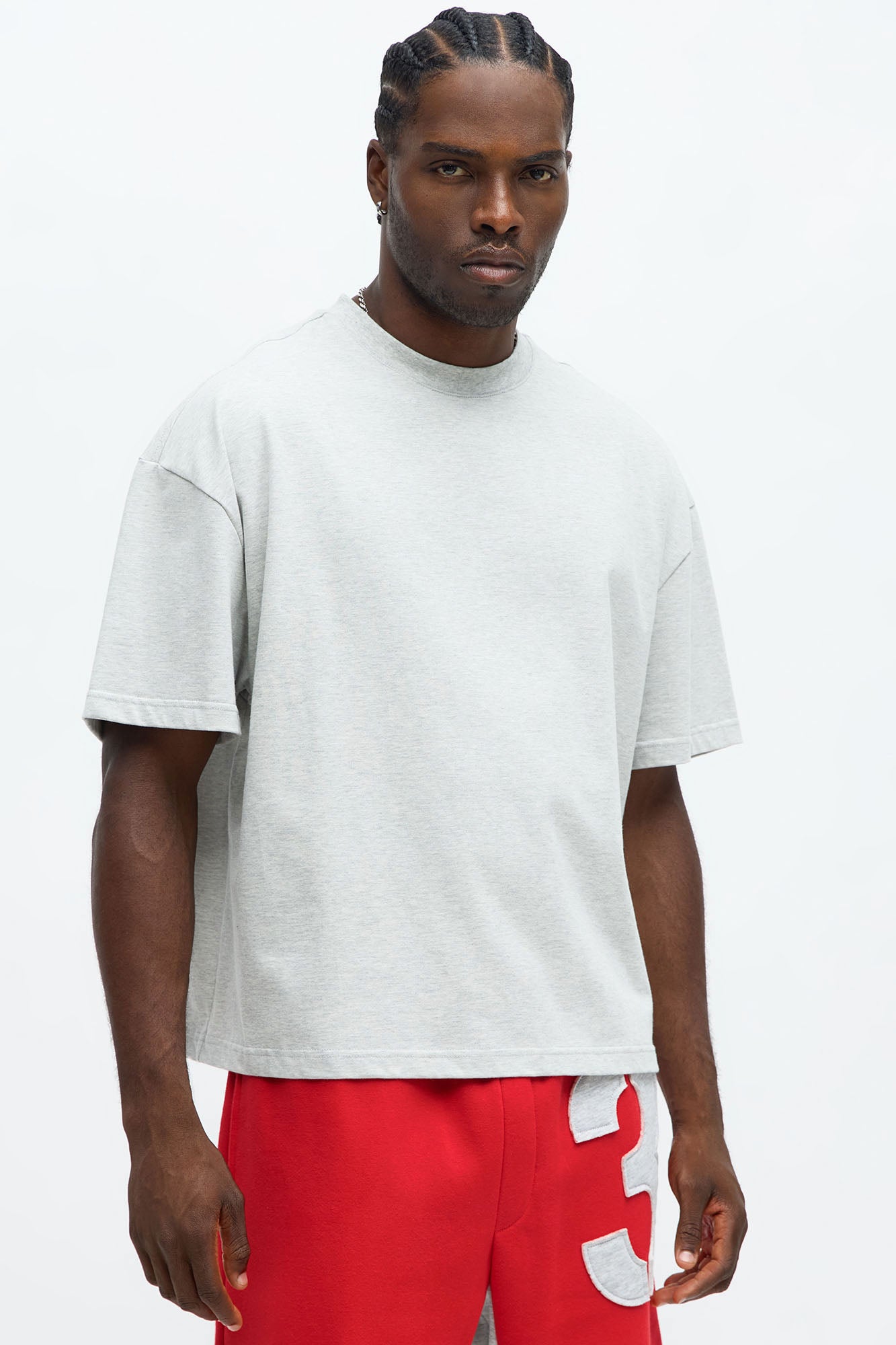Premium Boxy Cropped Soft Cotton Tee - Heather Grey