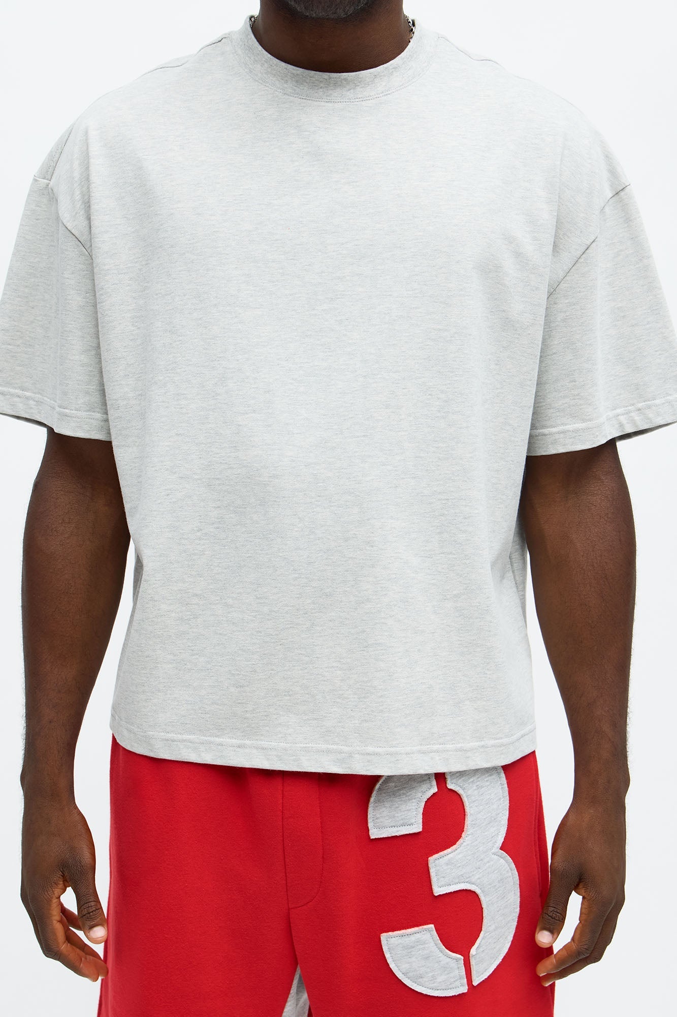 Premium Boxy Cropped Soft Cotton Tee - Heather Grey
