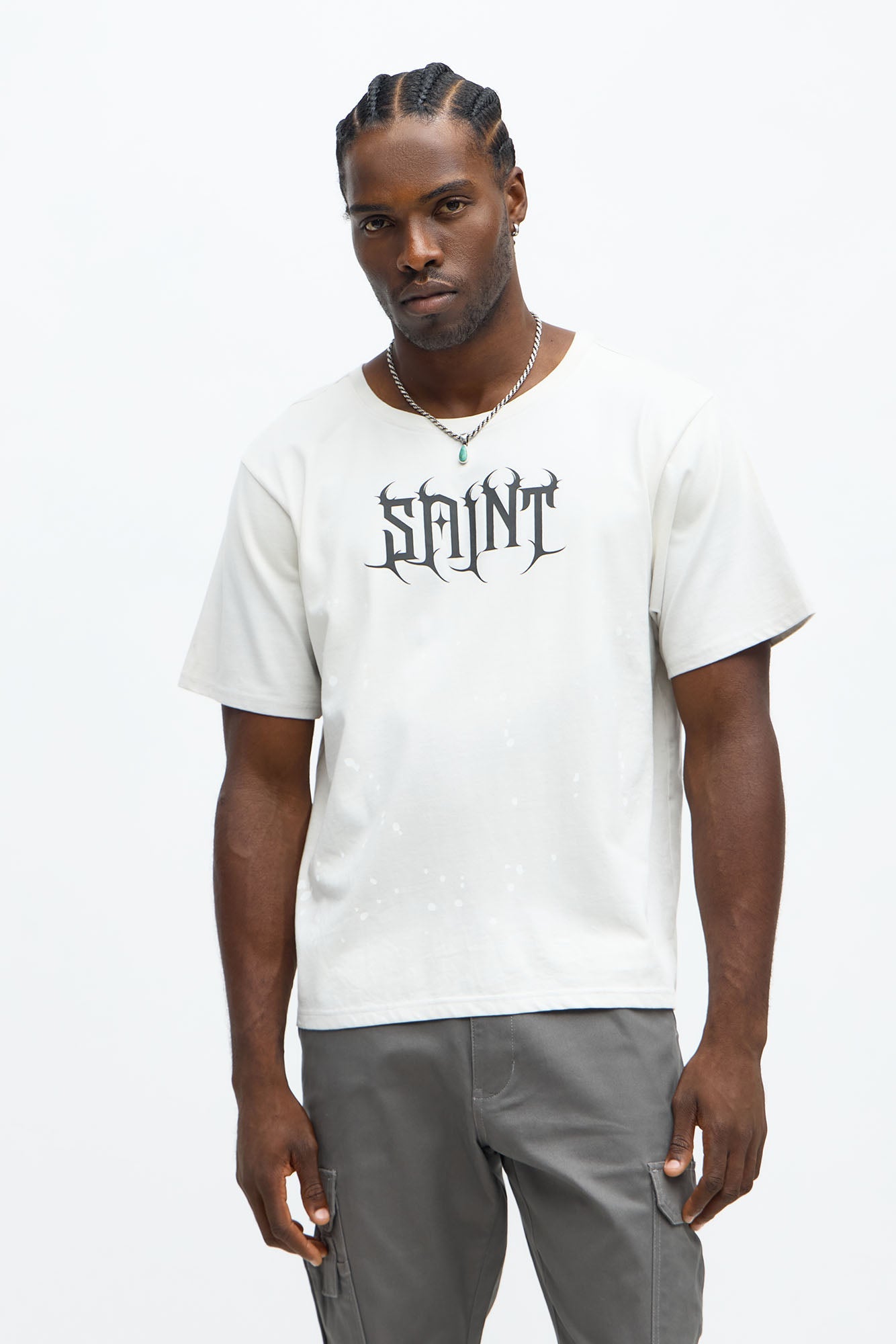 Saint Paint Splatter Short Sleeve Tee - White