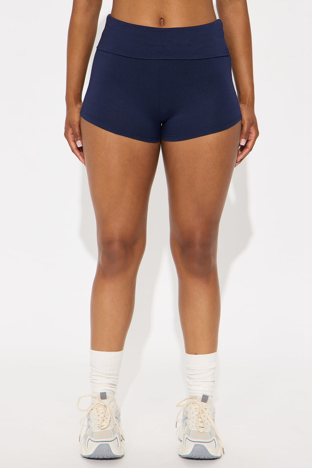 Staying In Mid Rise Fold Over Biker Shorts - Navy