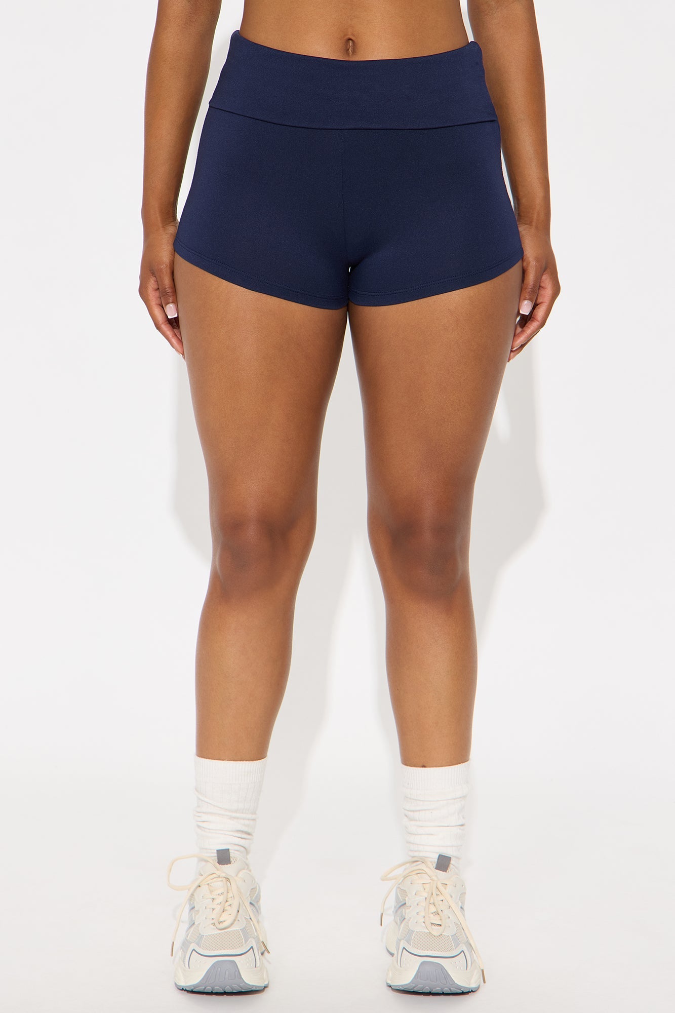 Staying In Mid Rise Fold Over Biker Shorts - Navy