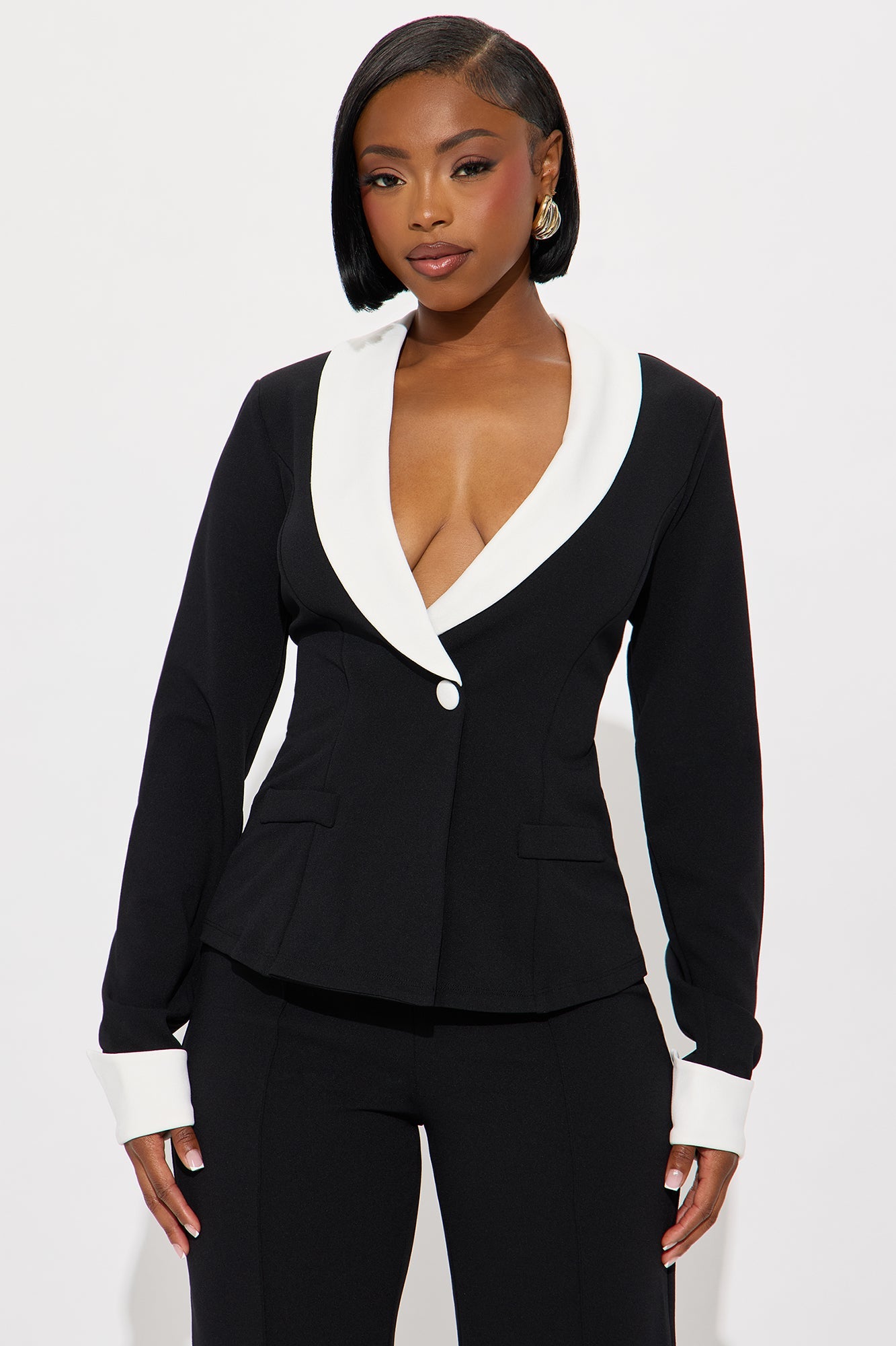 Thalia Long Sleeve Straight Leg Jumpsuit - Black/White