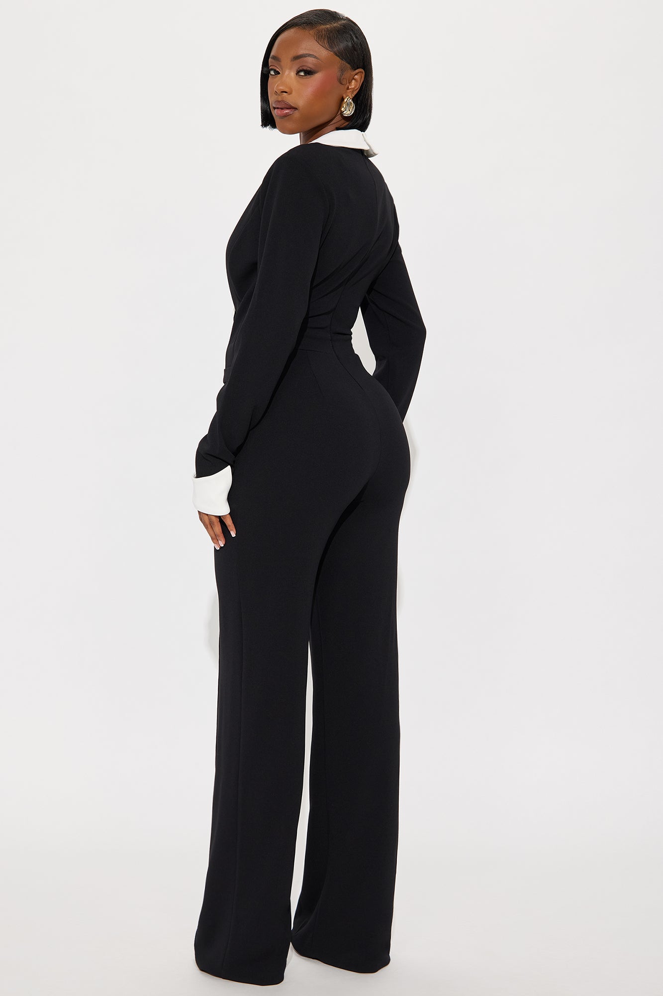 Thalia Long Sleeve Straight Leg Jumpsuit - Black/White