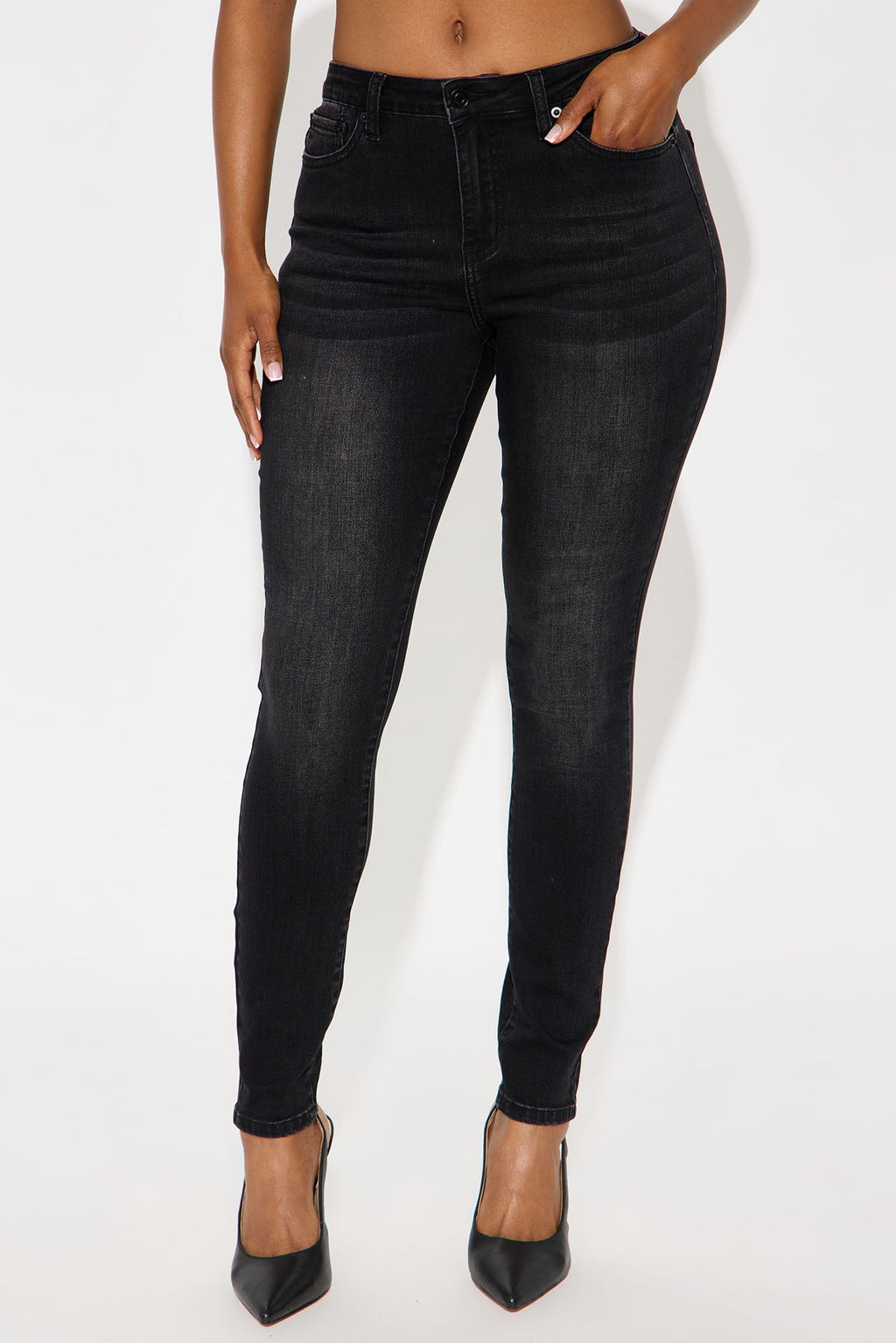 Something Better Mid Waist Skinny Jeans - Black Wash