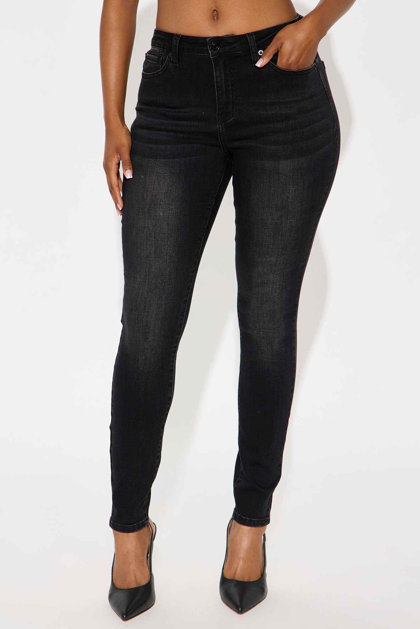 Something Better Mid Waist Skinny Jeans - Black Wash