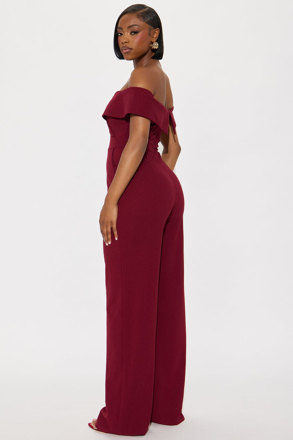 Sweet On You Off Shoulder Wide Leg Jumpsuit - Burgundy