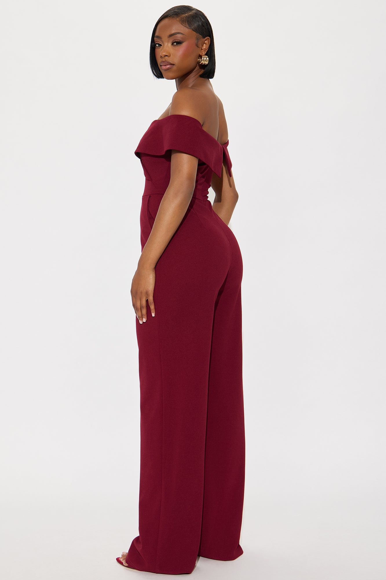 Sweet On You Off Shoulder Wide Leg Jumpsuit - Burgundy