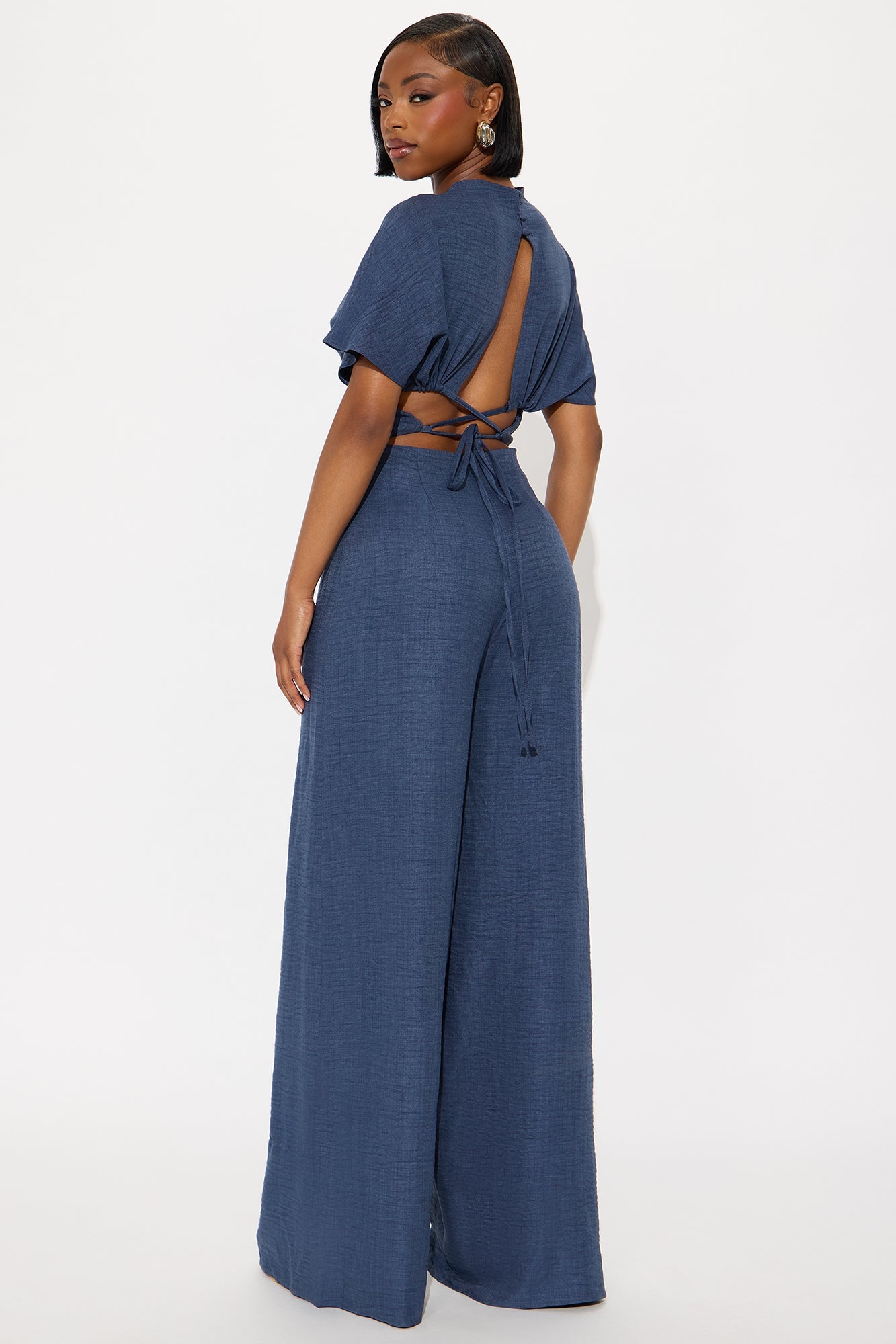 Mira Linen Wide Leg Jumpsuit - Navy