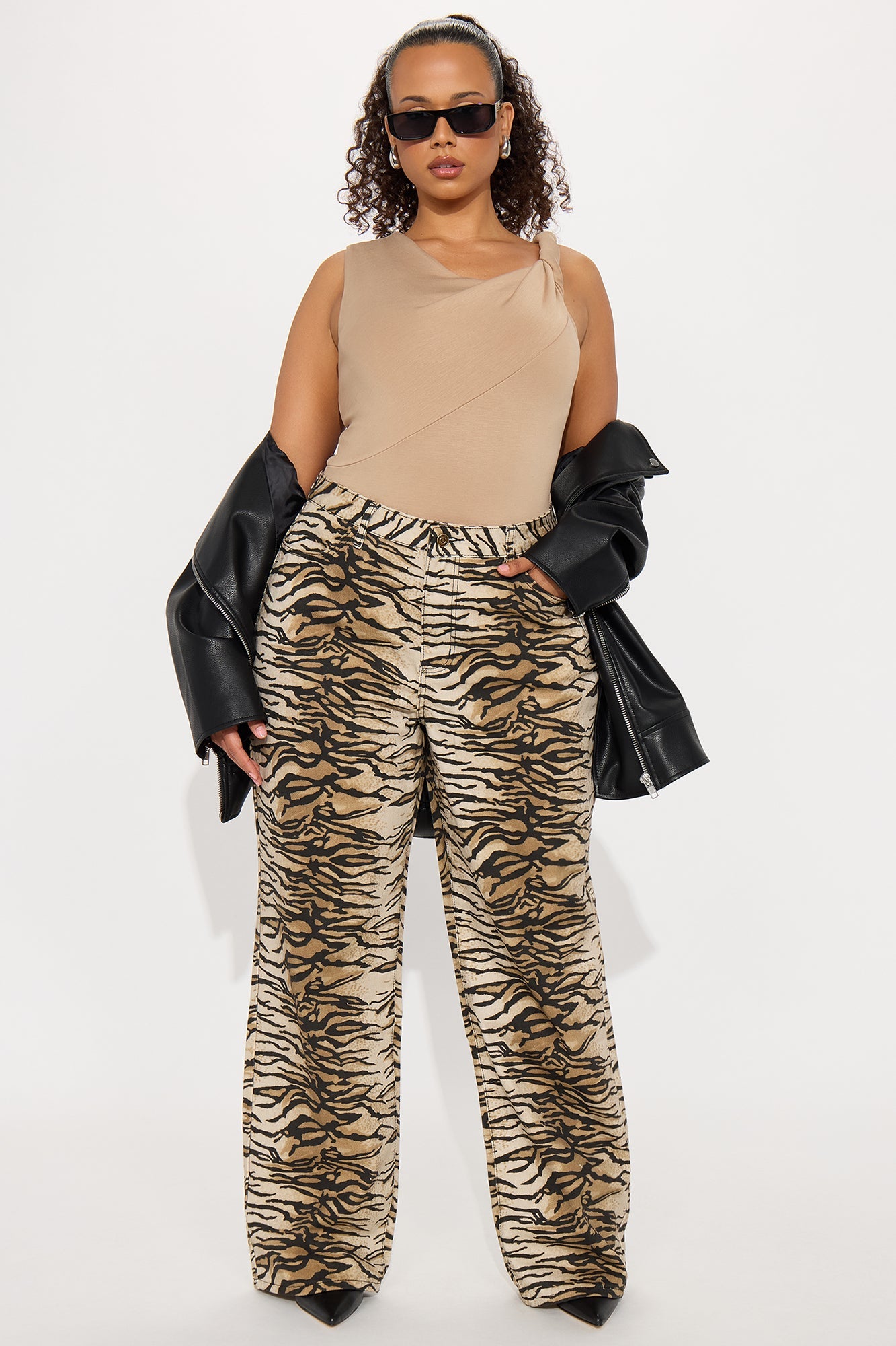 Fierce And Feisty Printed Wide Leg Jeans - Brown/combo
