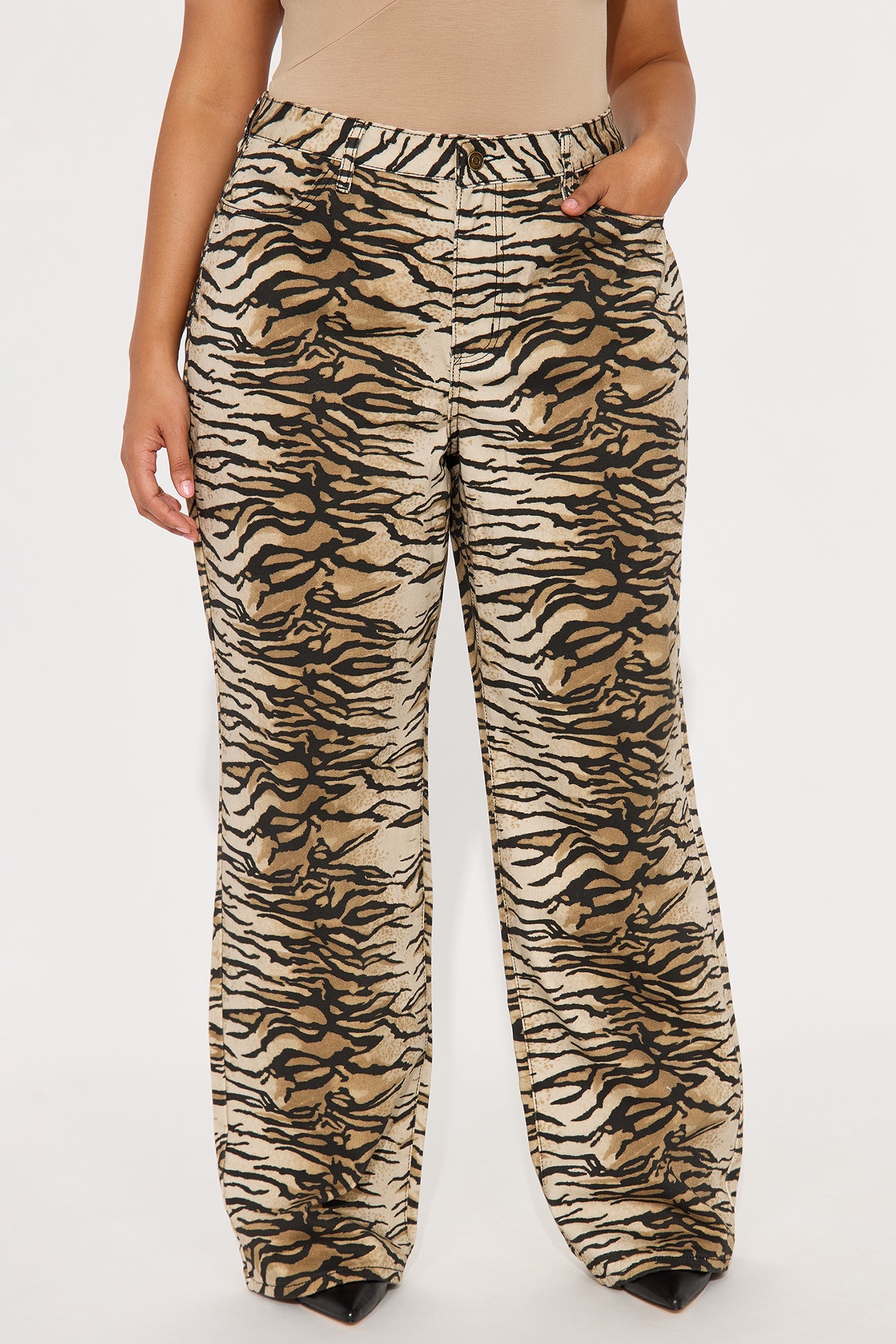 Fierce And Feisty Printed Wide Leg Jeans - Brown/combo
