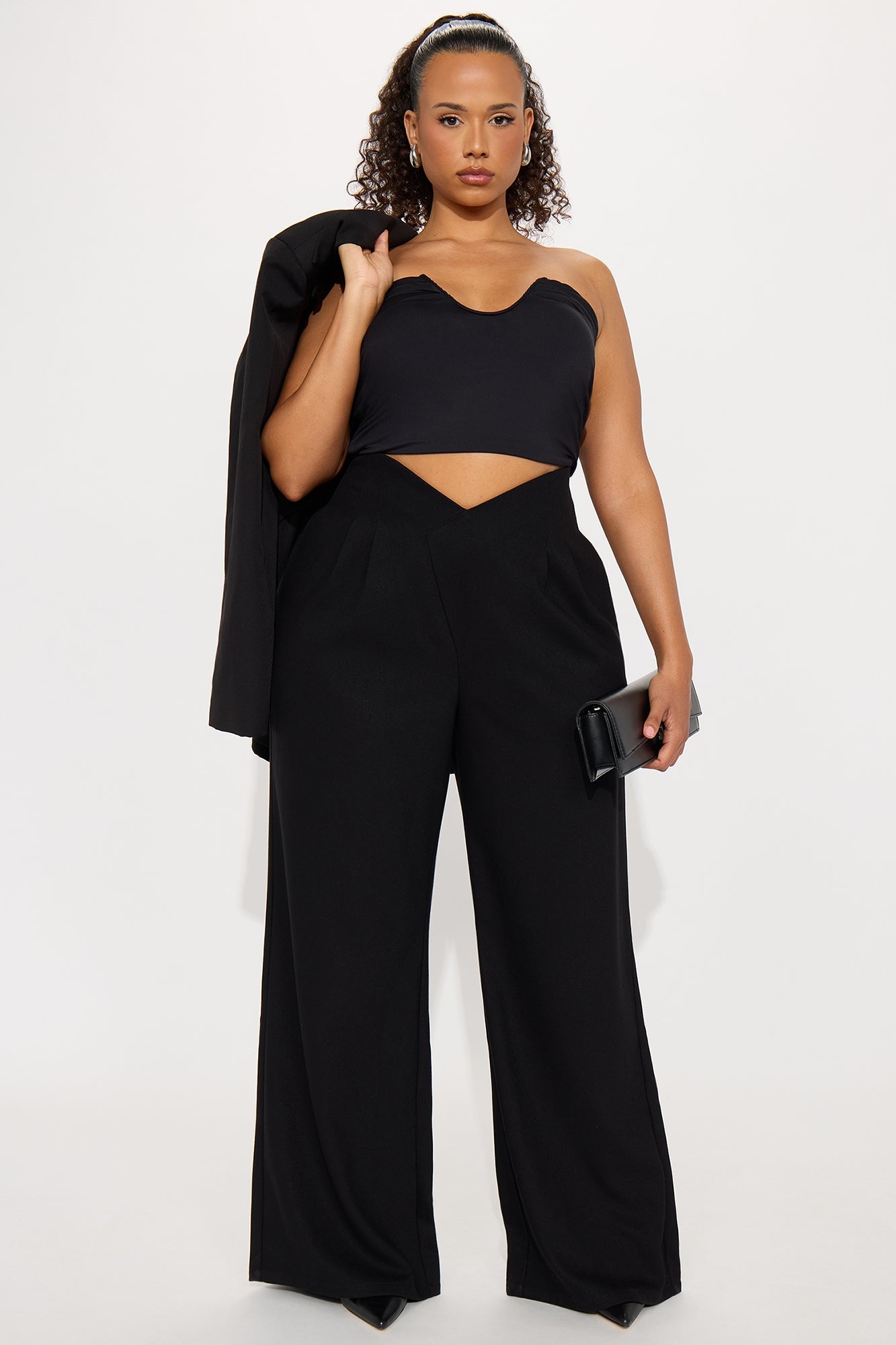Hailey V Front Wide Leg Trouser 33″ - Black