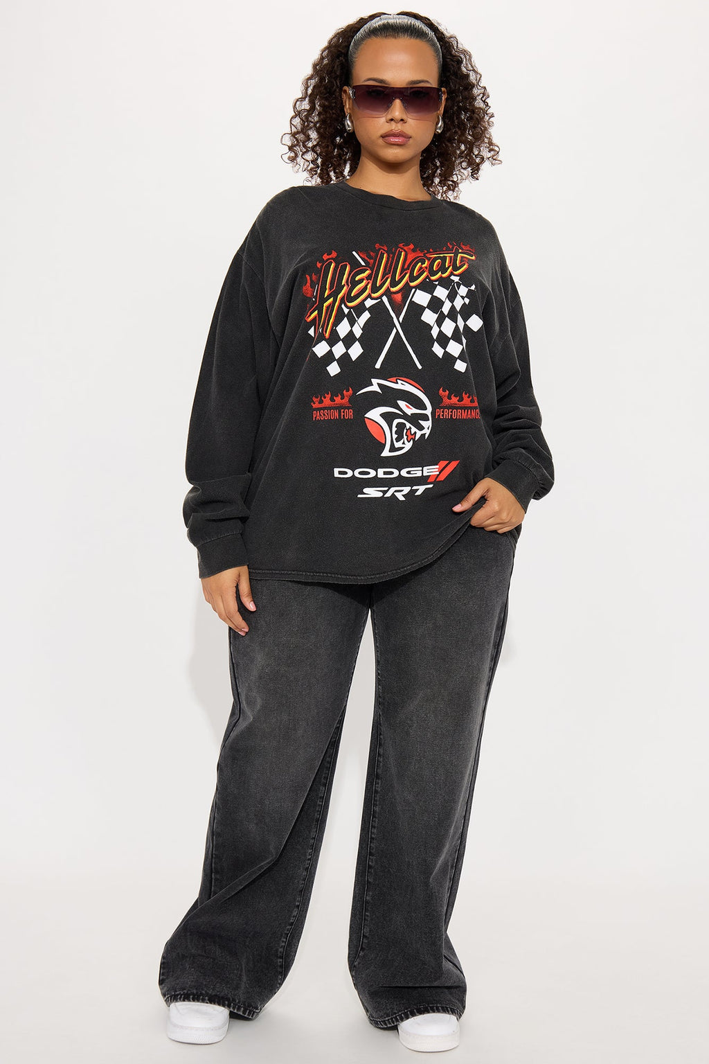 Dodge Hellcat Washed Long Sleeve Tee - Black