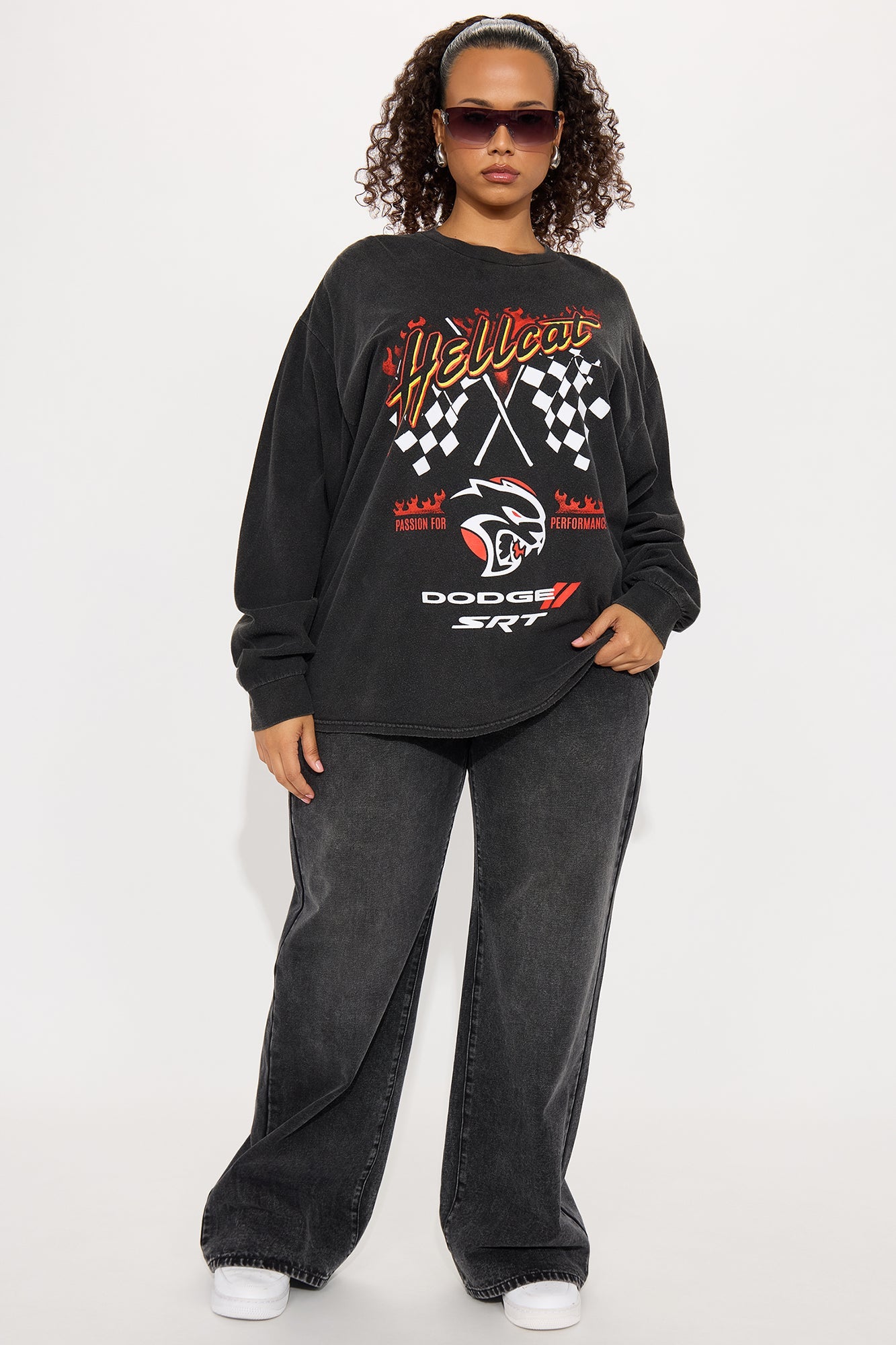 Dodge Hellcat Washed Long Sleeve Tee - Black