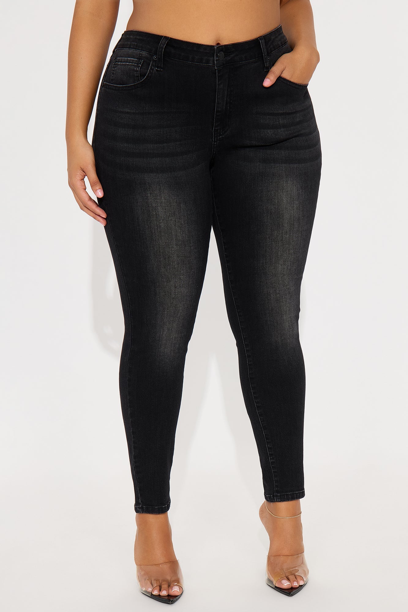 Something Better Mid Waist Skinny Jeans - Black Wash