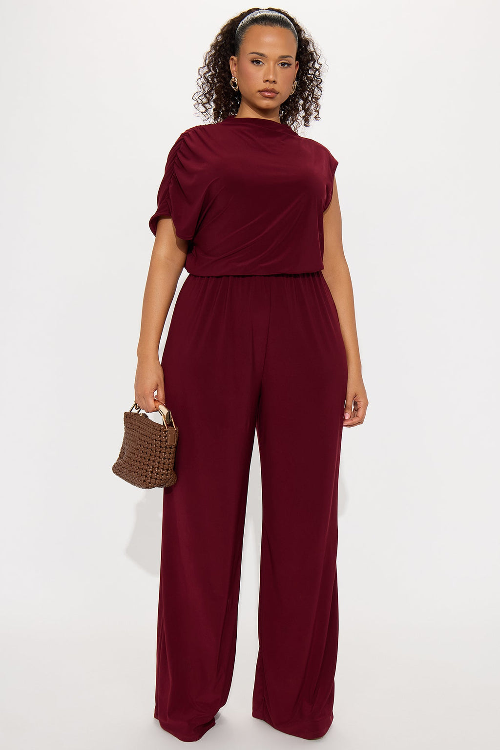 Monica Mock Neck Wide Leg Jumpsuit - Wine