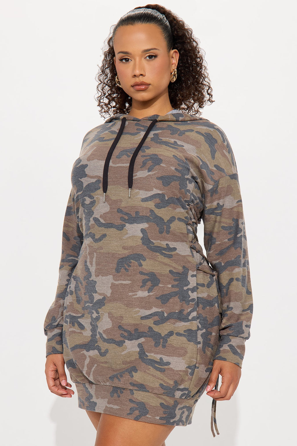 Can You See Me Lace Up Sweatshirt Mini Dress - Camouflage