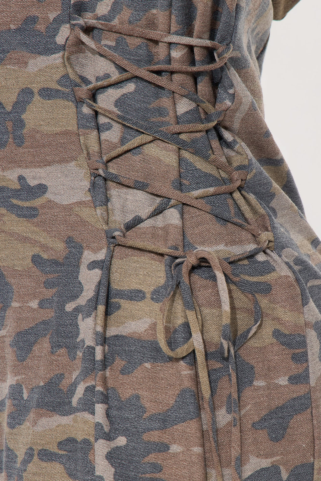 Can You See Me Lace Up Sweatshirt Mini Dress - Camouflage