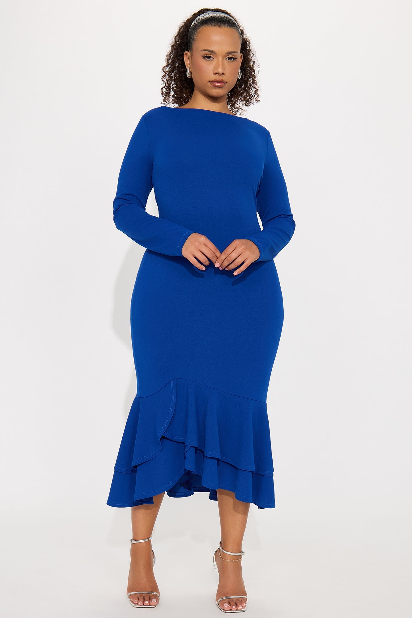 Bianca Long Sleeve Peplum Midi Dress - Royal