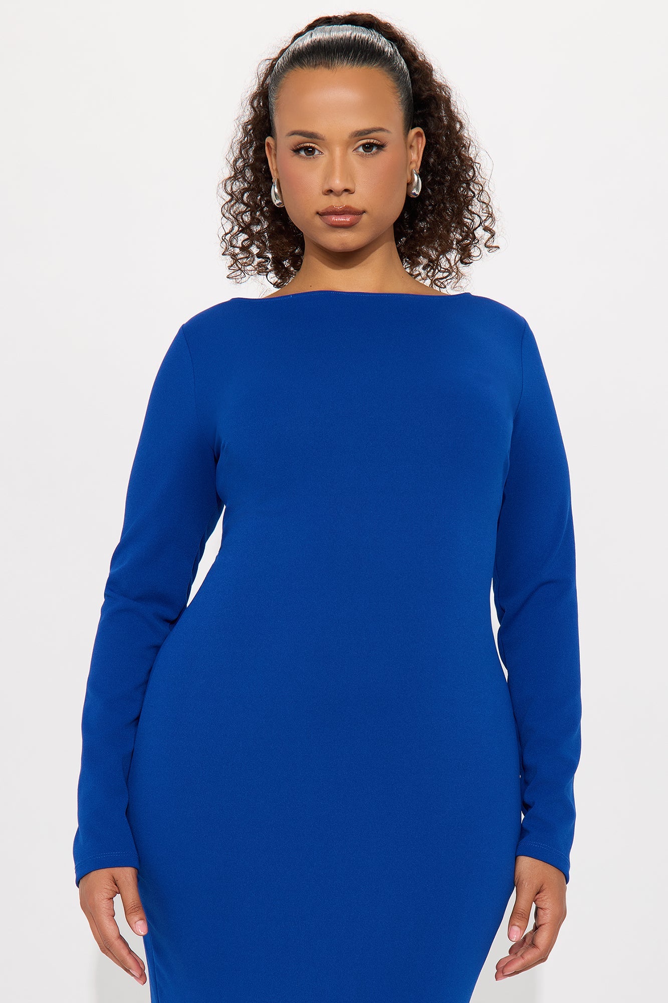 Bianca Long Sleeve Peplum Midi Dress - Royal