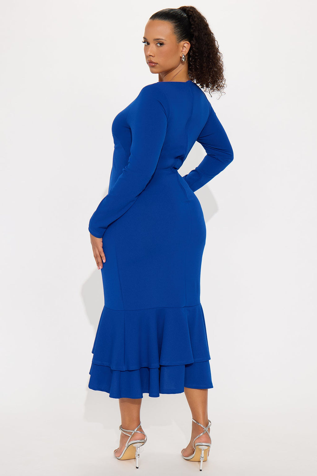 Bianca Long Sleeve Peplum Midi Dress - Royal