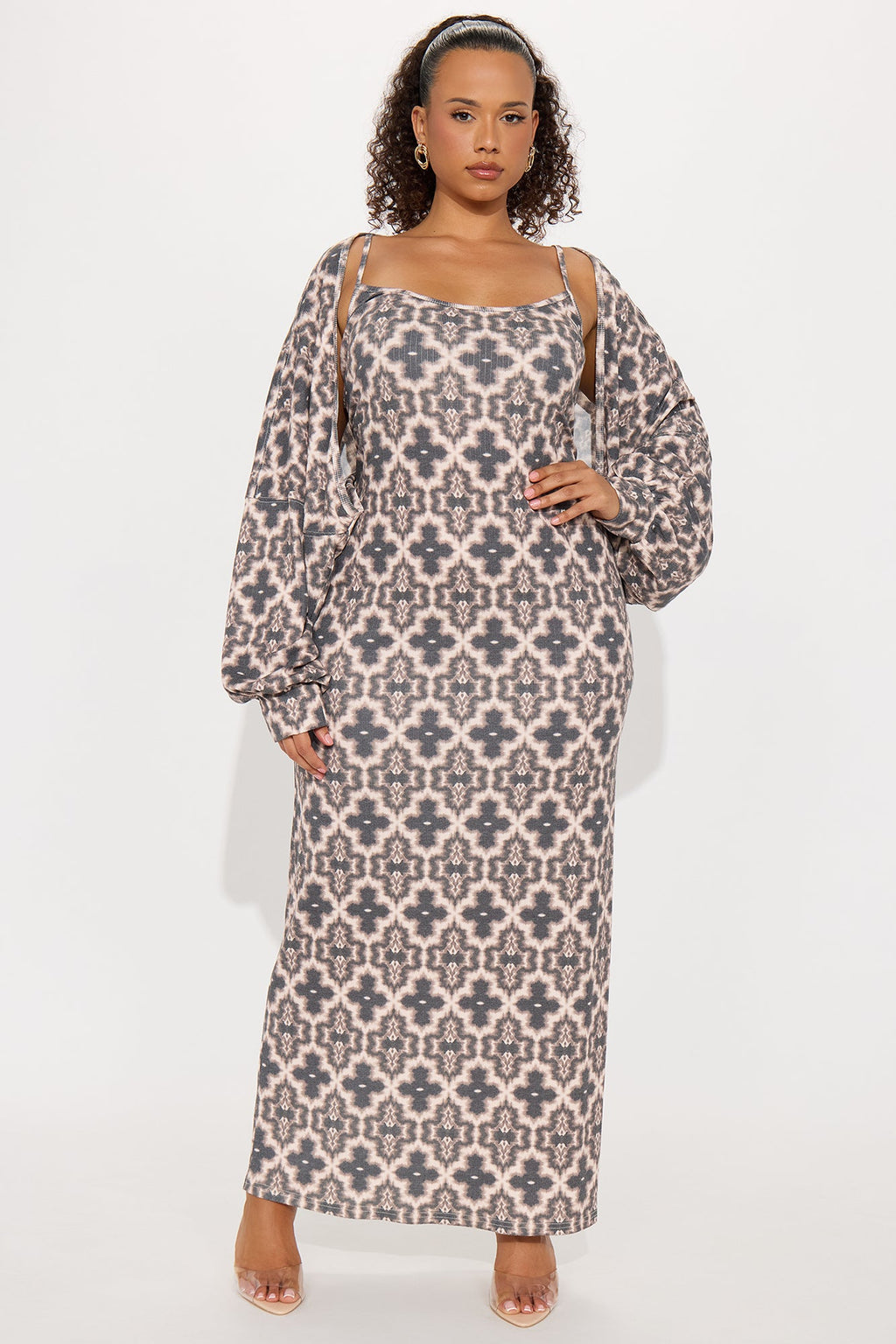 Chill Days 2 Piece Maxi Dress Set - Brown/combo