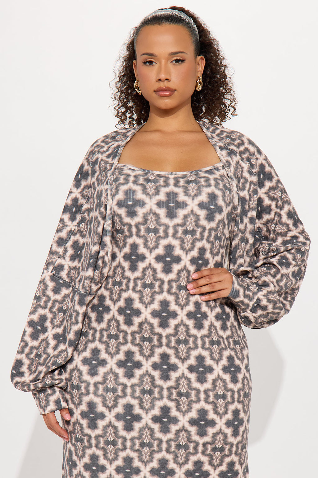 Chill Days 2 Piece Maxi Dress Set - Brown/combo