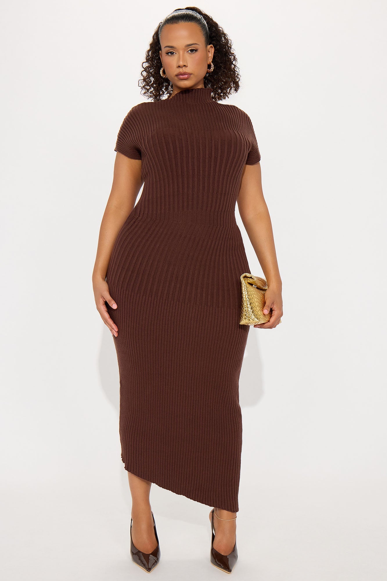 Cassie Swirl Sweater Midi Dress - Chocolate