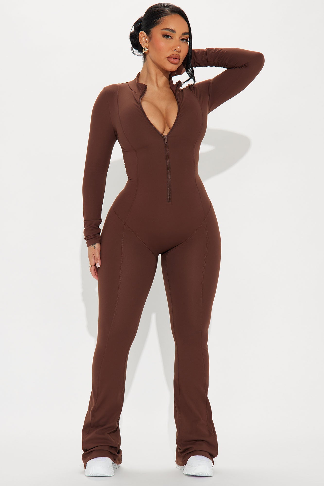 In Alignment Super Soft Active Flare Jumpsuit - Chocolate