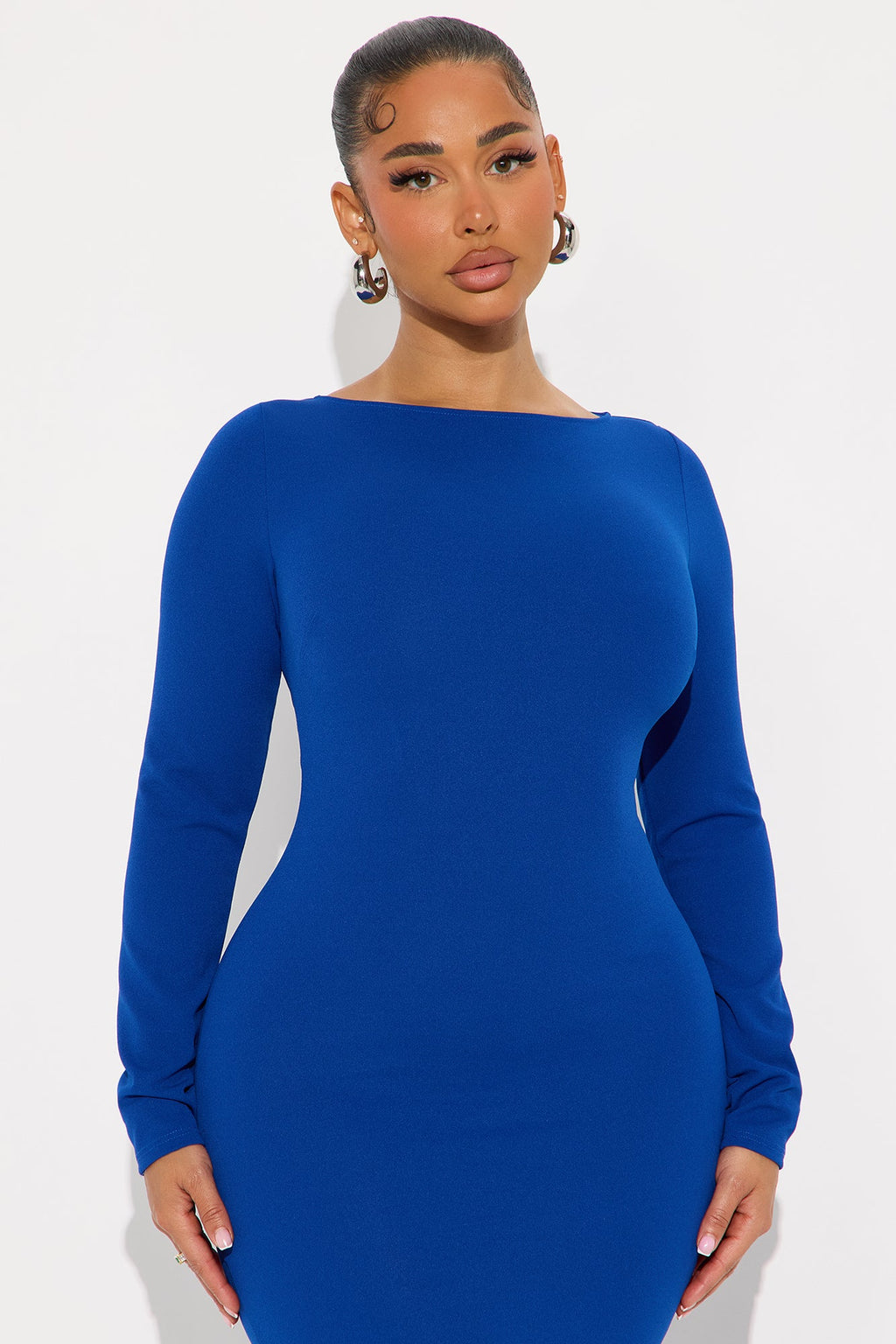 Bianca Long Sleeve Peplum Midi Dress - Royal