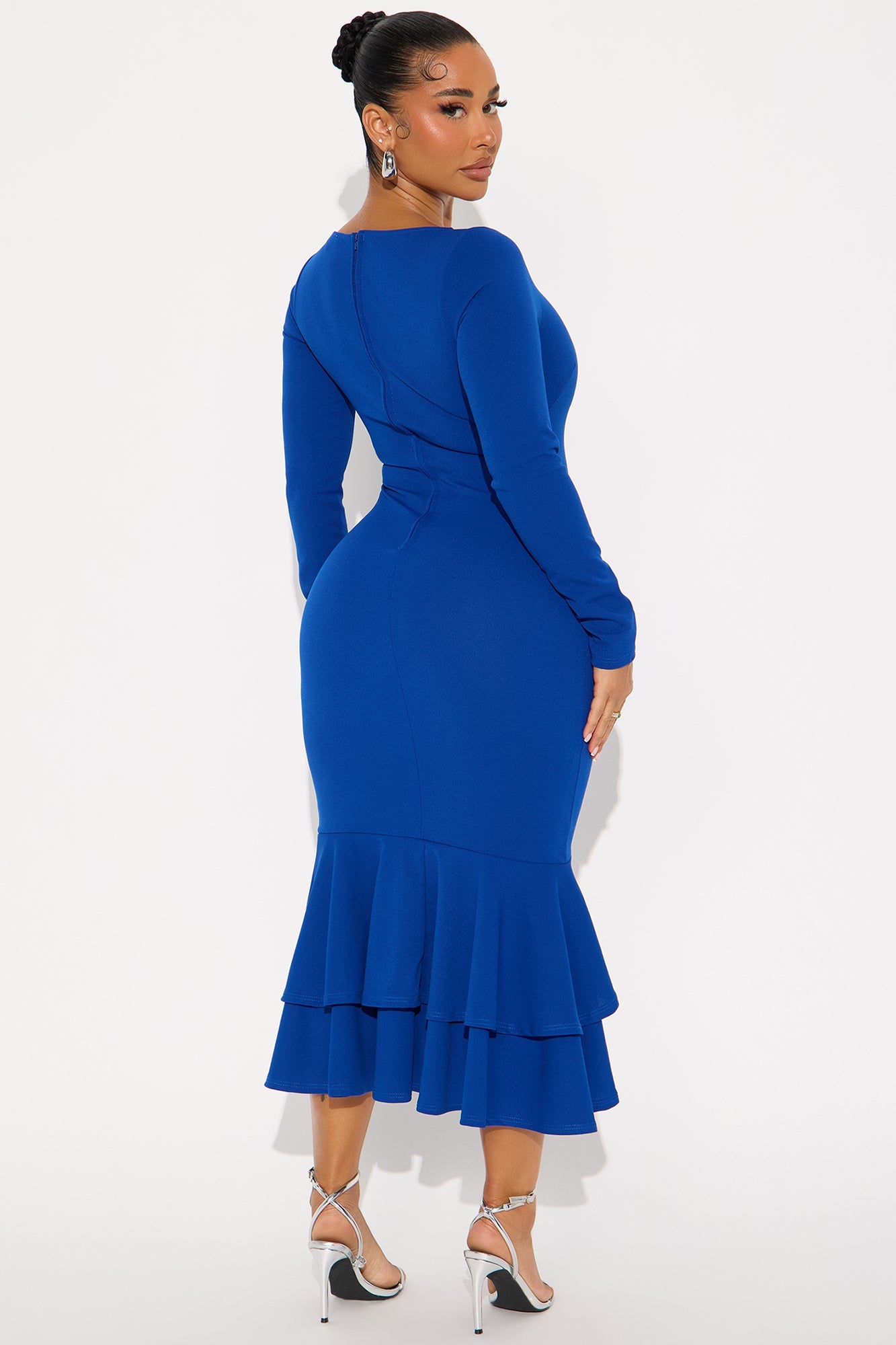 Bianca Long Sleeve Peplum Midi Dress - Royal