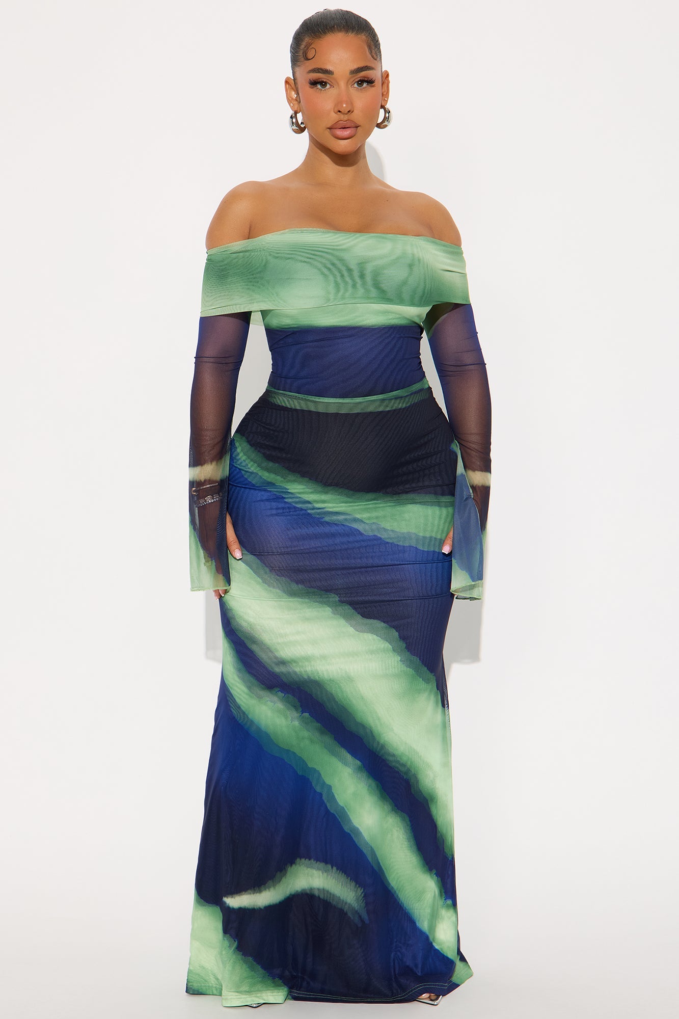Sway In The Sun Draped Maxi Dress - Navy/combo