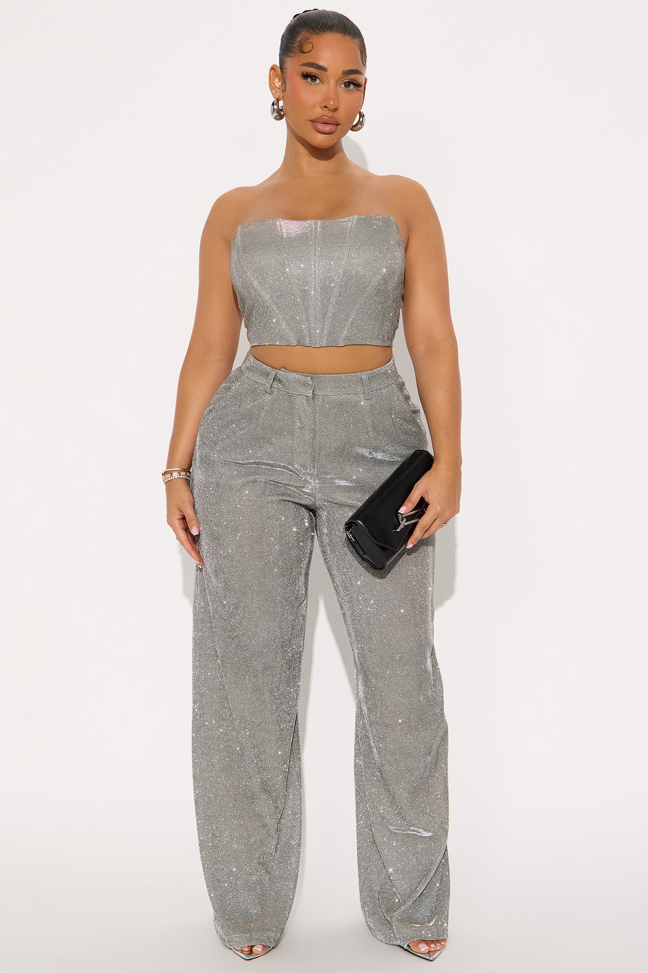 Shine On You Corset Pant Set - Gunmetal