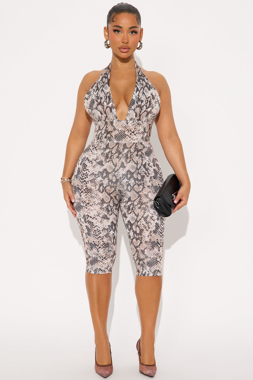 Your Favorite Snake Print Capri Jumpsuit - Brown Combo