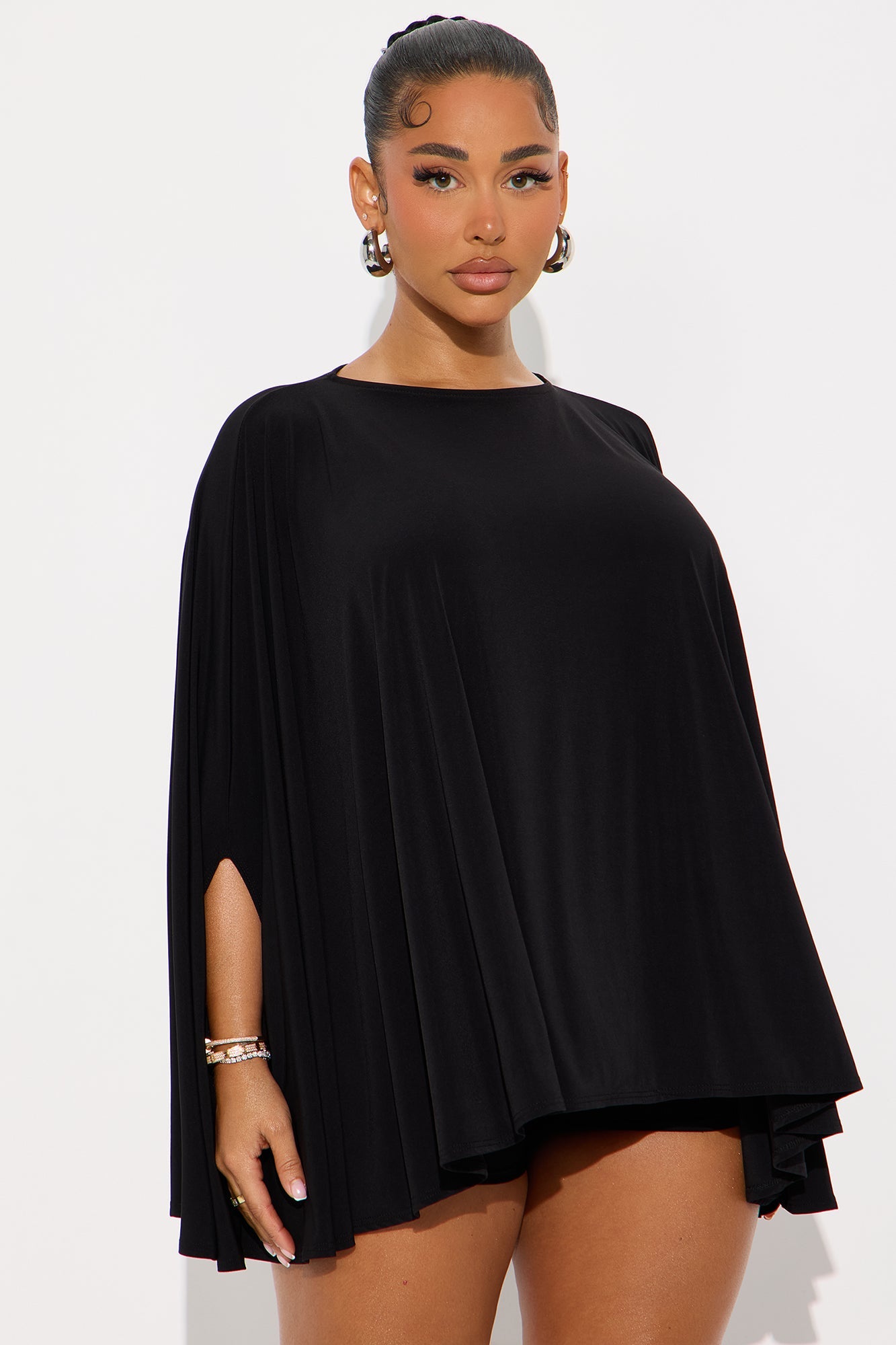 Left You Unread Draped Cape Short Set - Black