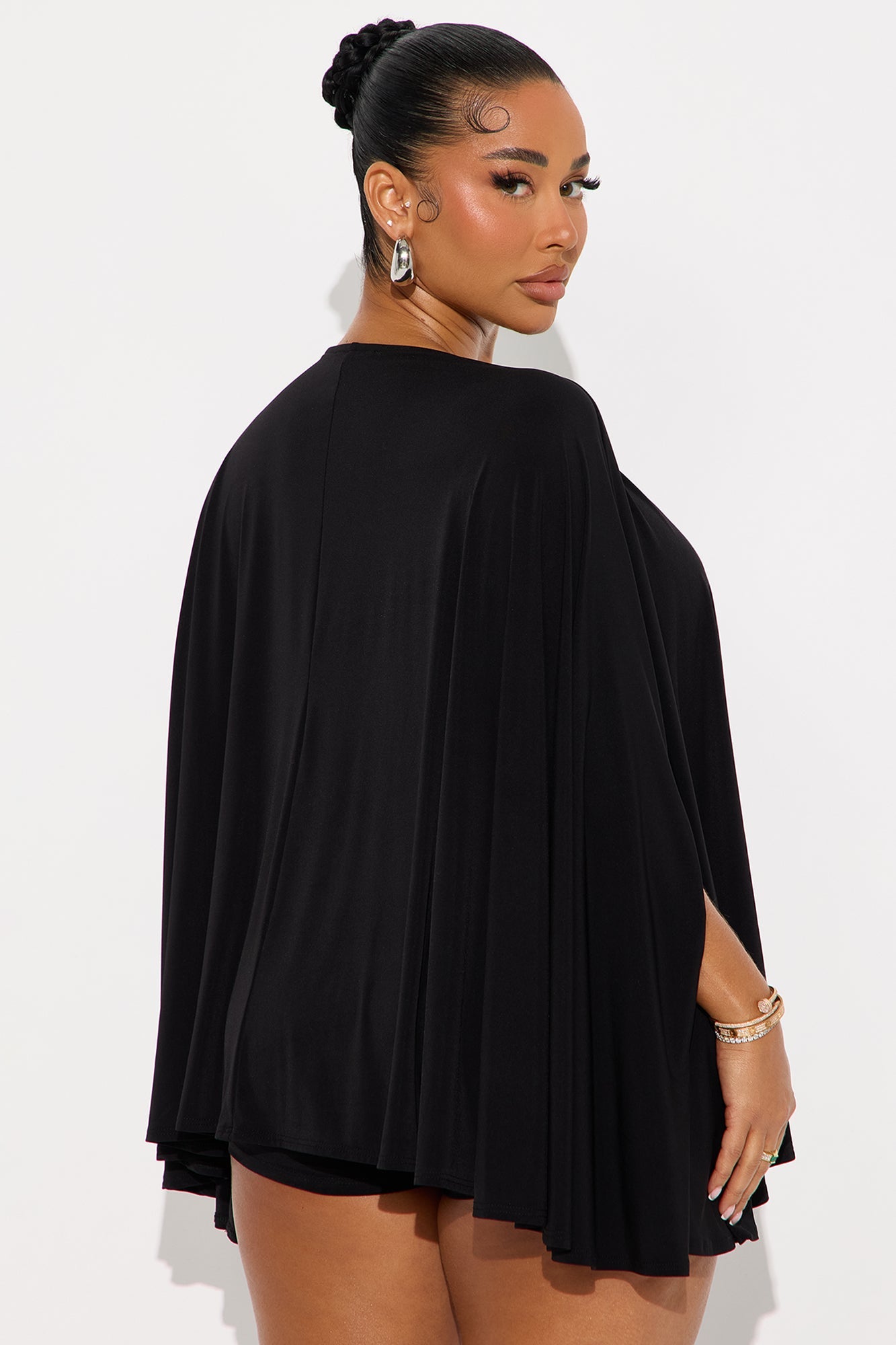 Left You Unread Draped Cape Short Set - Black