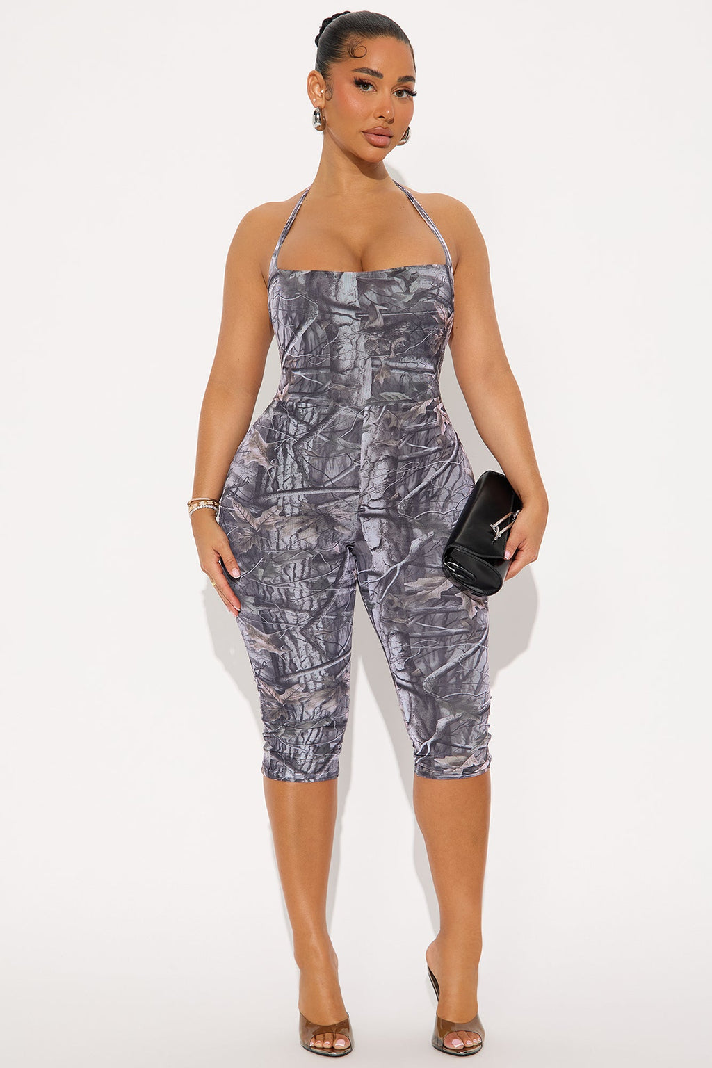 Savage Mood Mesh Capri Jumpsuit - Grey/combo